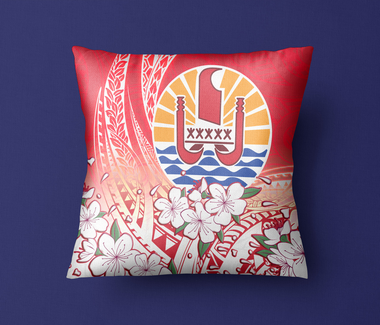 Tahiti Pillow Cover Polynesian Pattern Style White Flowers