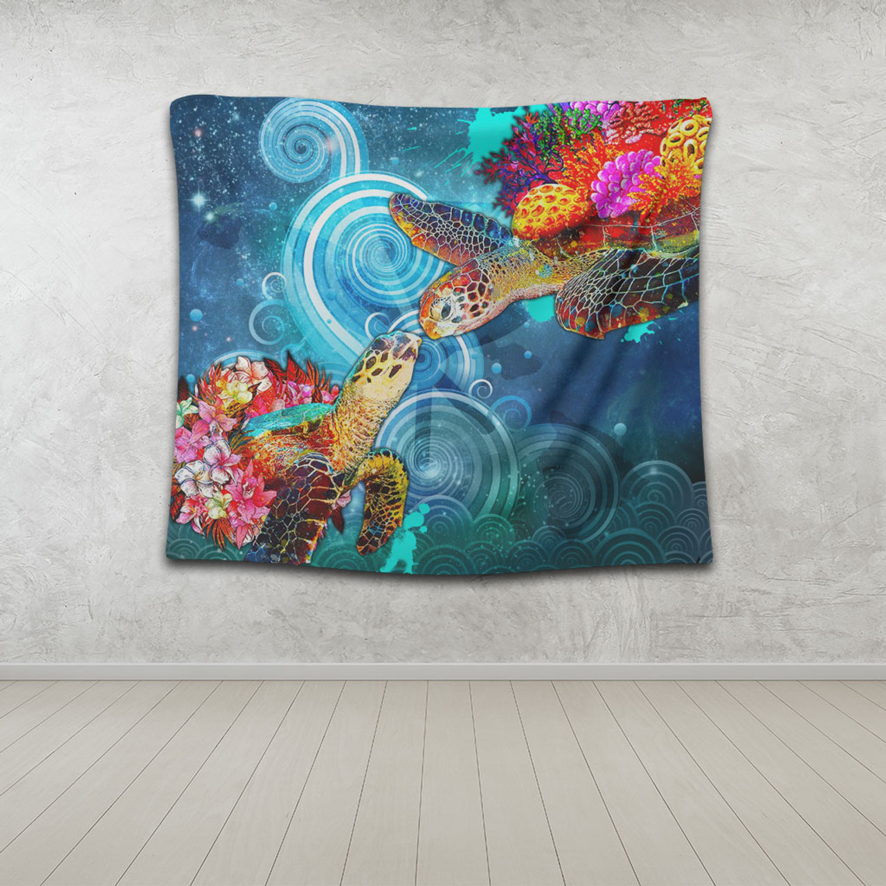 Hawaii Tapestry Turtle Kiss Ocean Galaxy