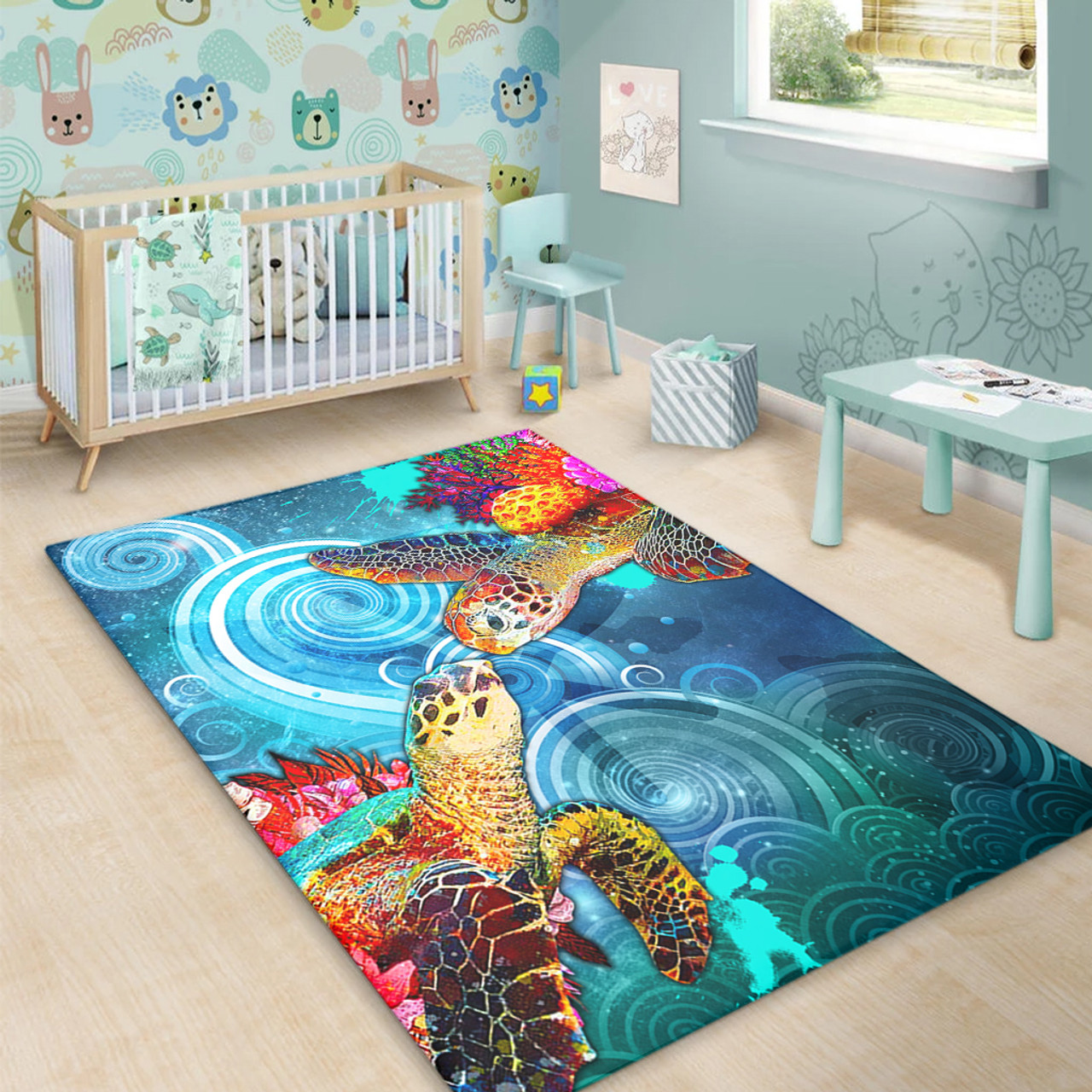 Hawaii Area Rug Turtle Kiss Ocean Galaxy