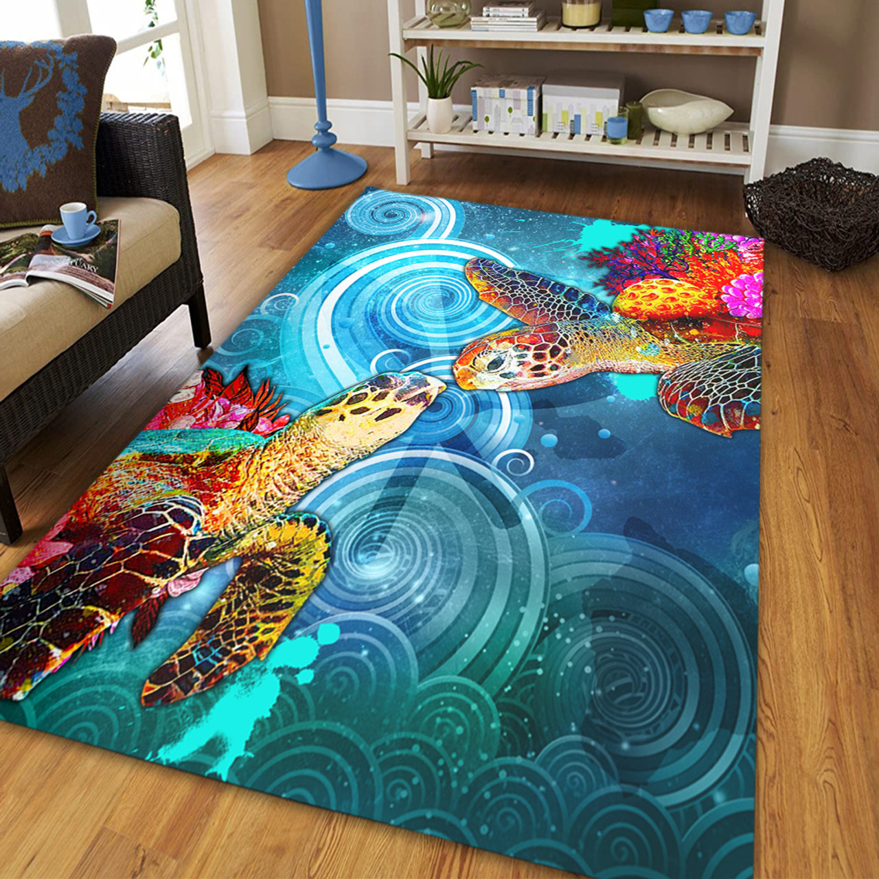 Hawaii Area Rug Turtle Kiss Ocean Galaxy