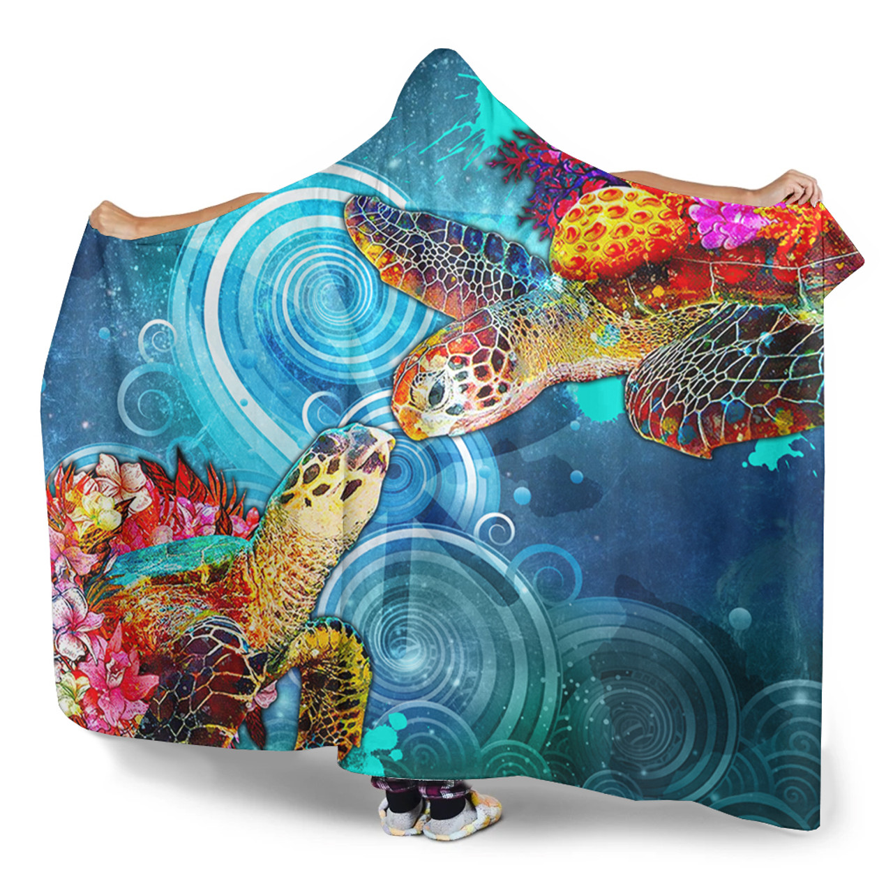 Hawaii Hooded Blanket Turtle Kiss Ocean Galaxy