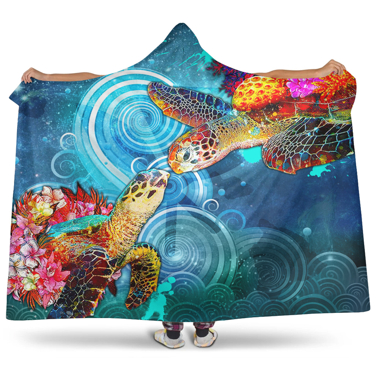 Hawaii Hooded Blanket Turtle Kiss Ocean Galaxy