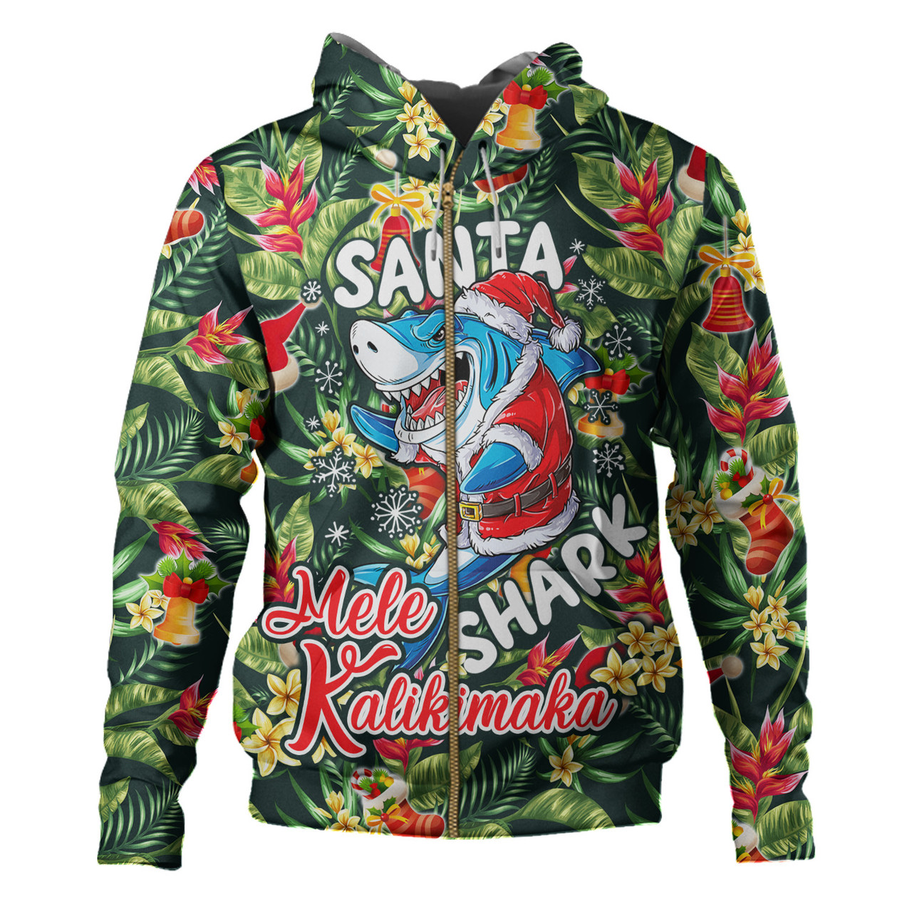 Hawaii Hoodie Mele Kalikimaka Santa Shark Tropical Style