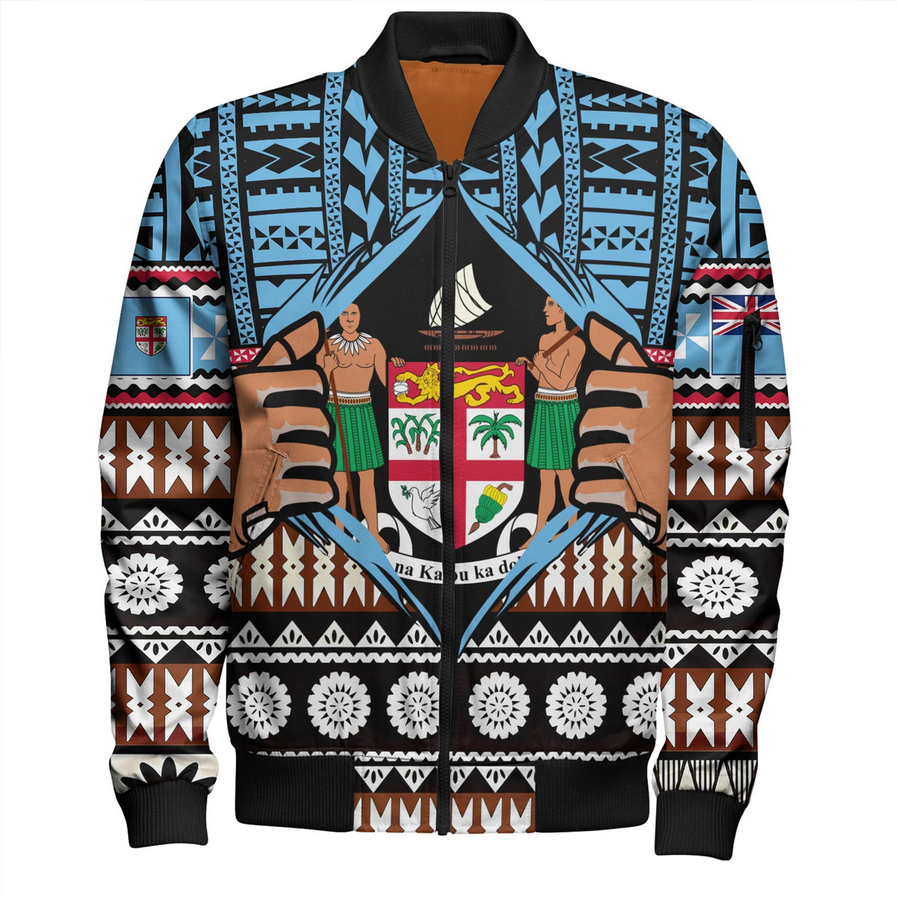 Fiji Bomber Jacket Born Fijian Masi Traditional Pattern Pacific Tribal Art