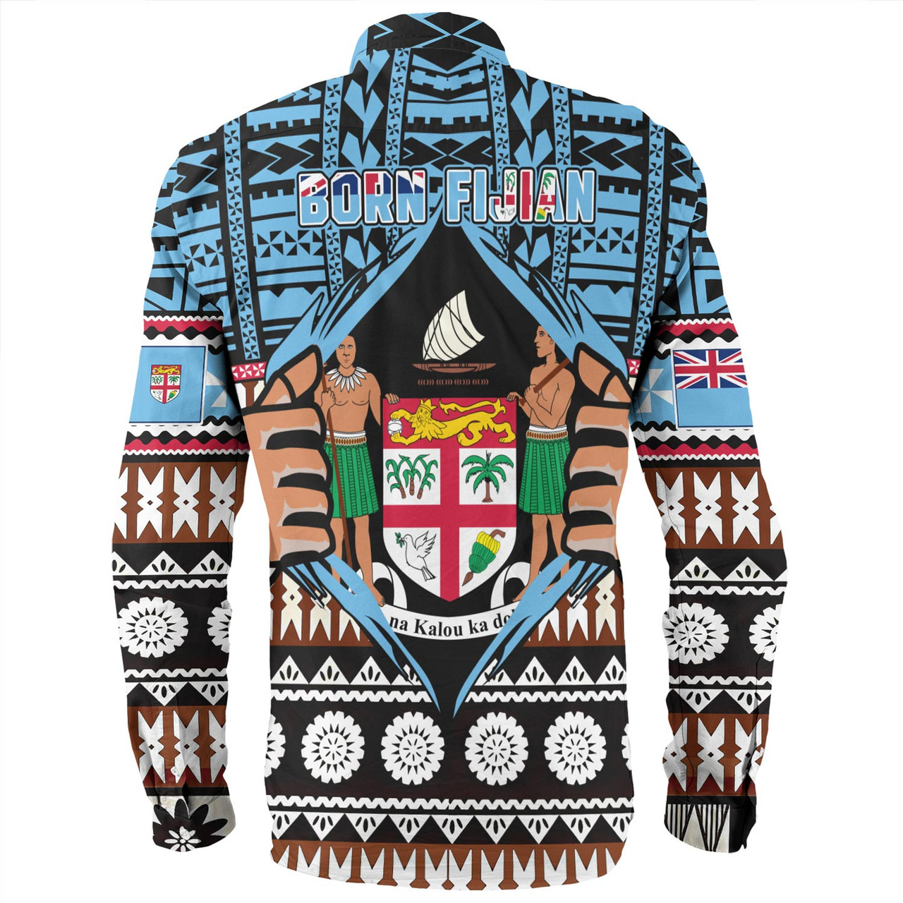 Fiji Long Sleeve Shirt Born Fijian Masi Traditional Pattern Pacific Tribal Art
