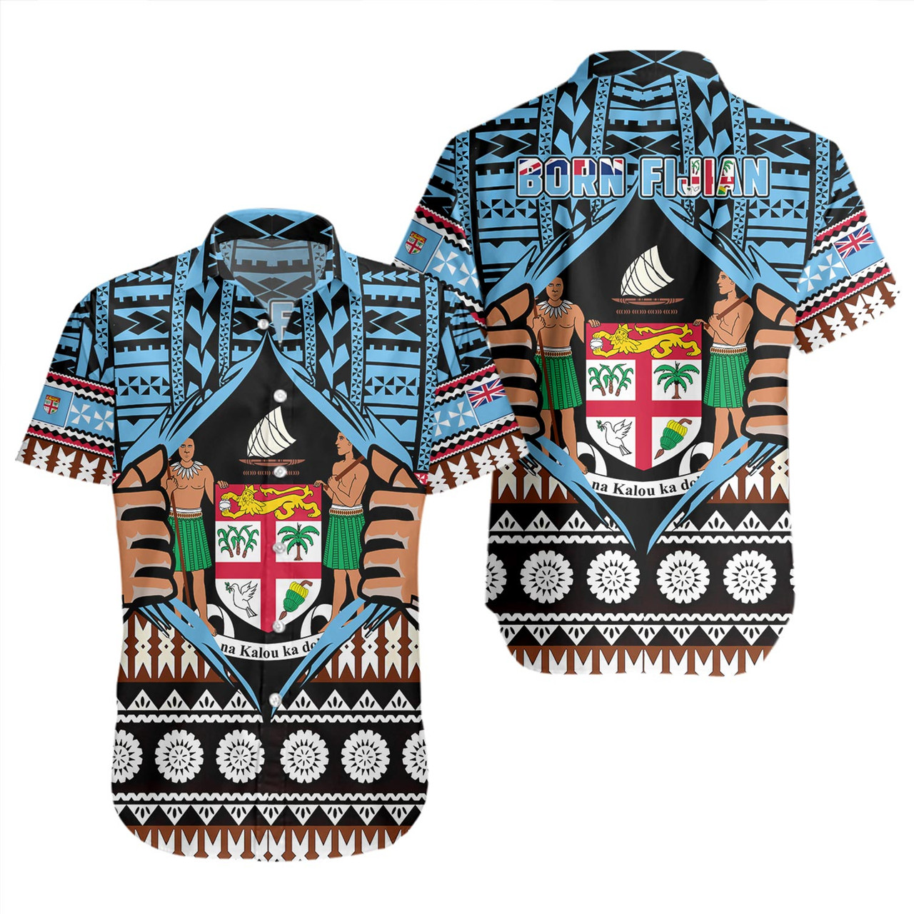 Fiji Short Sleeve Shirt Born Fijian Masi Traditional Pattern Pacific Tribal Art