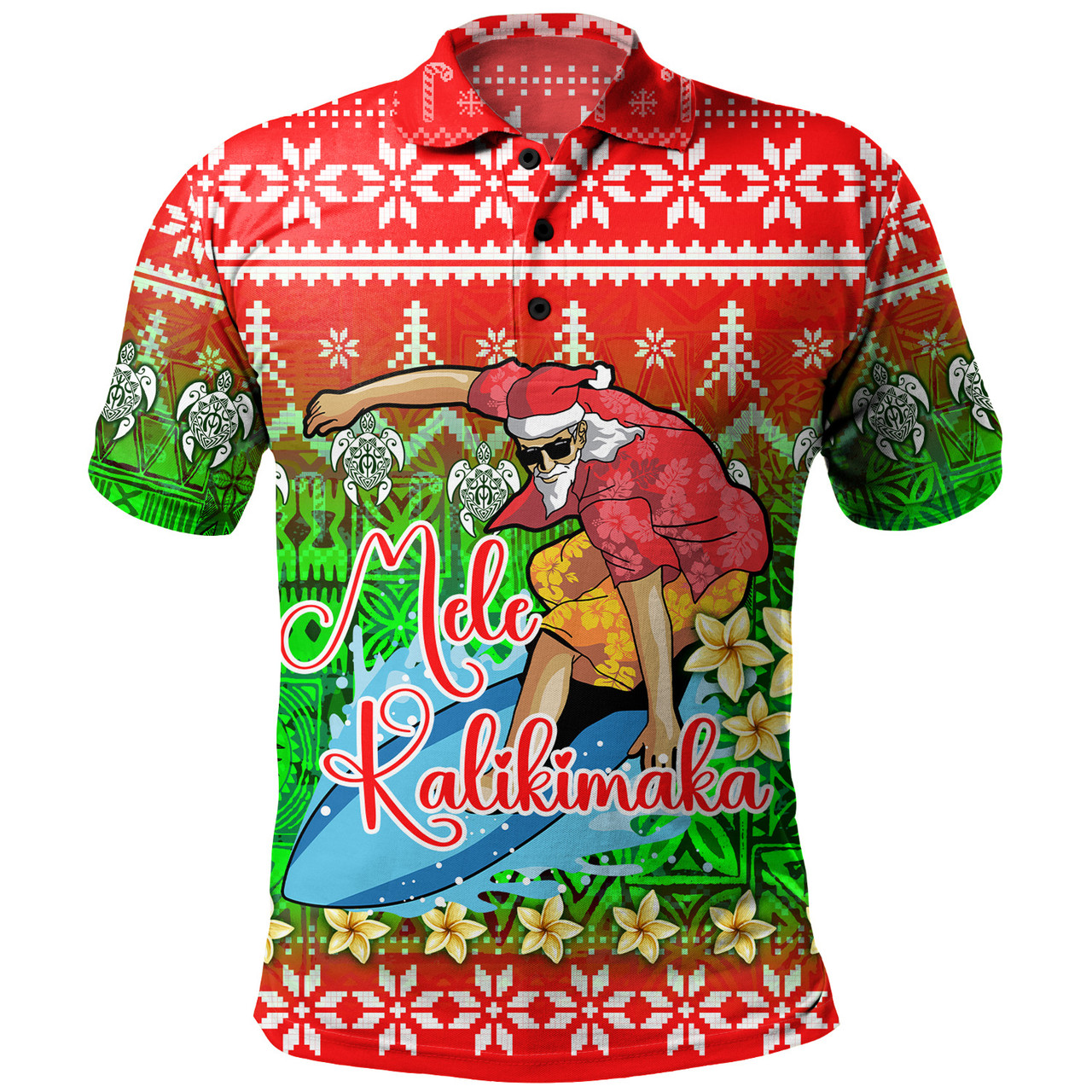 Hawaii Polo Shirt Santa Surfing Mele Kalikimaka Style