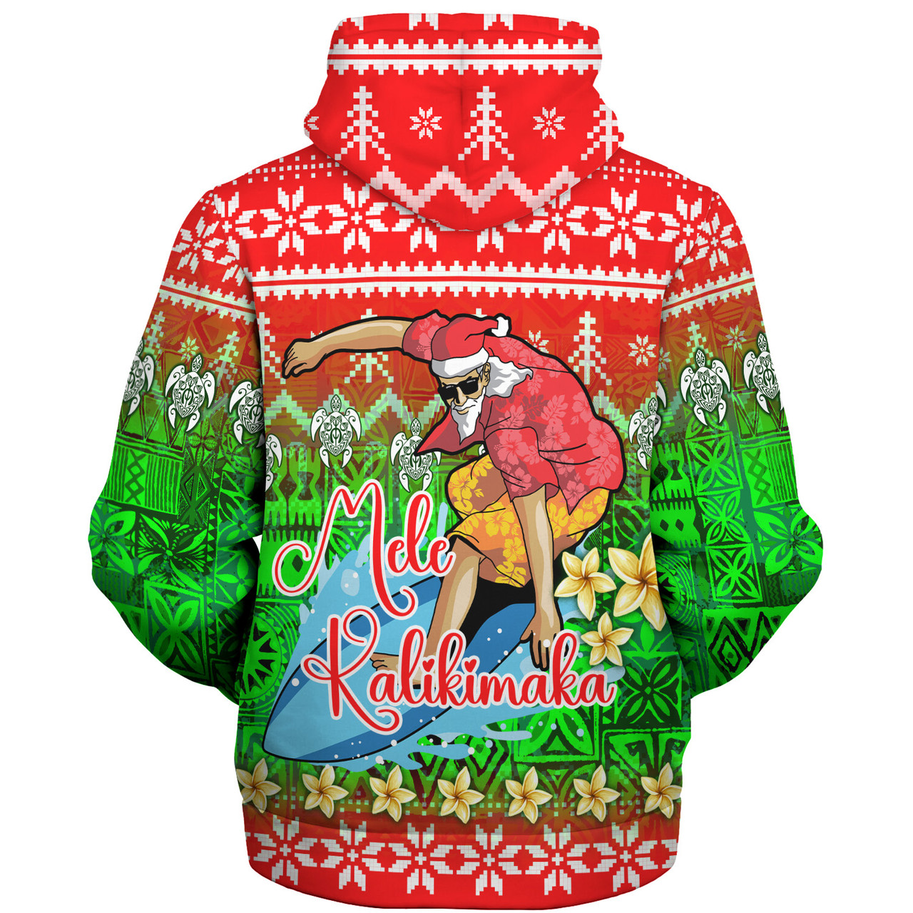 Hawaii Sherpa Hoodie Santa Surfing Mele Kalikimaka Style