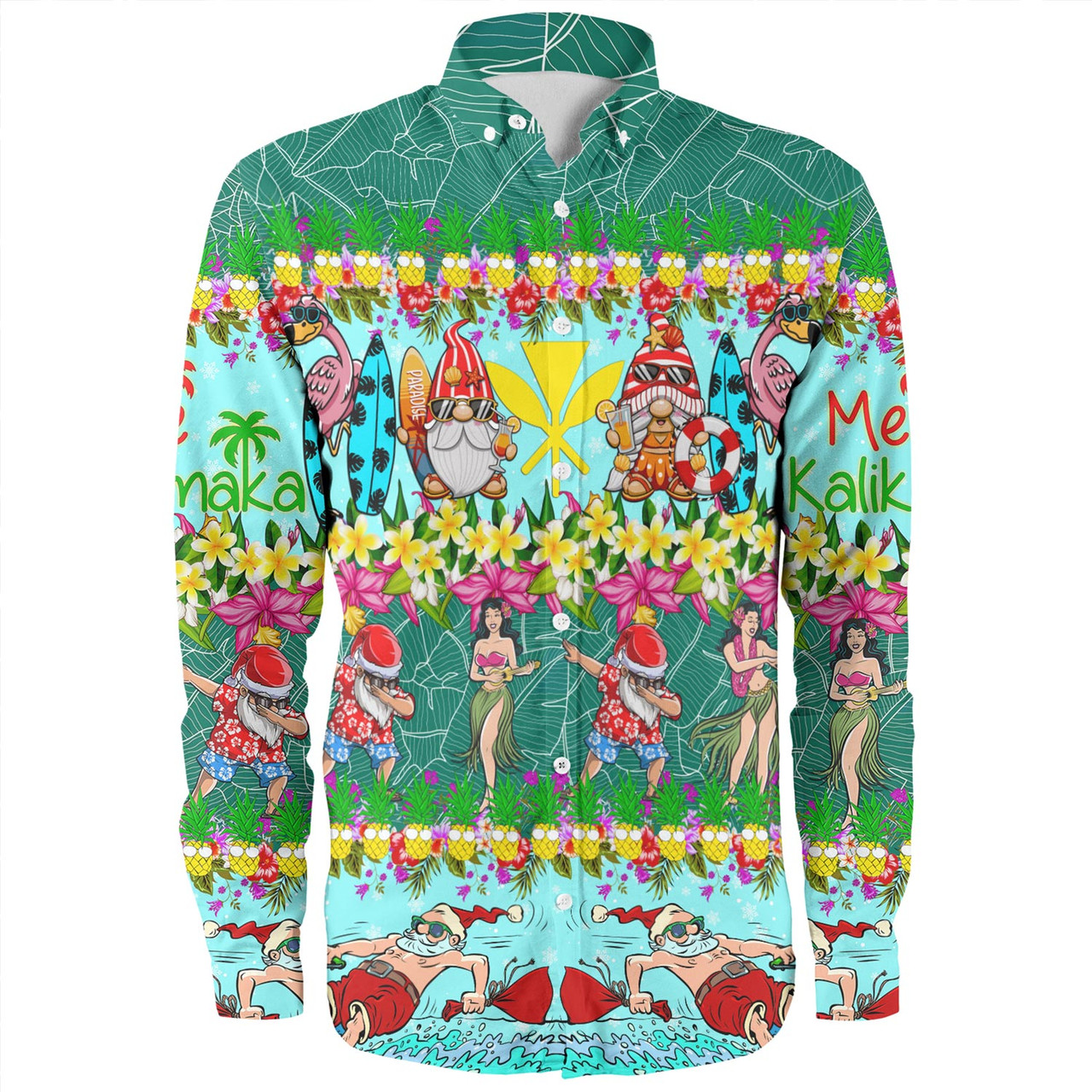 Hawaii Long Sleeve Shirt Dabbing Santa Hula Dance Tropical Gnomes Aloha Mele Kalikimaka Christmas