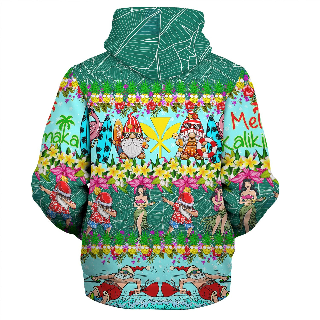 Hawaii Sherpa Hoodie Dabbing Santa Hula Dance Tropical Gnomes Aloha Mele Kalikimaka Christmas