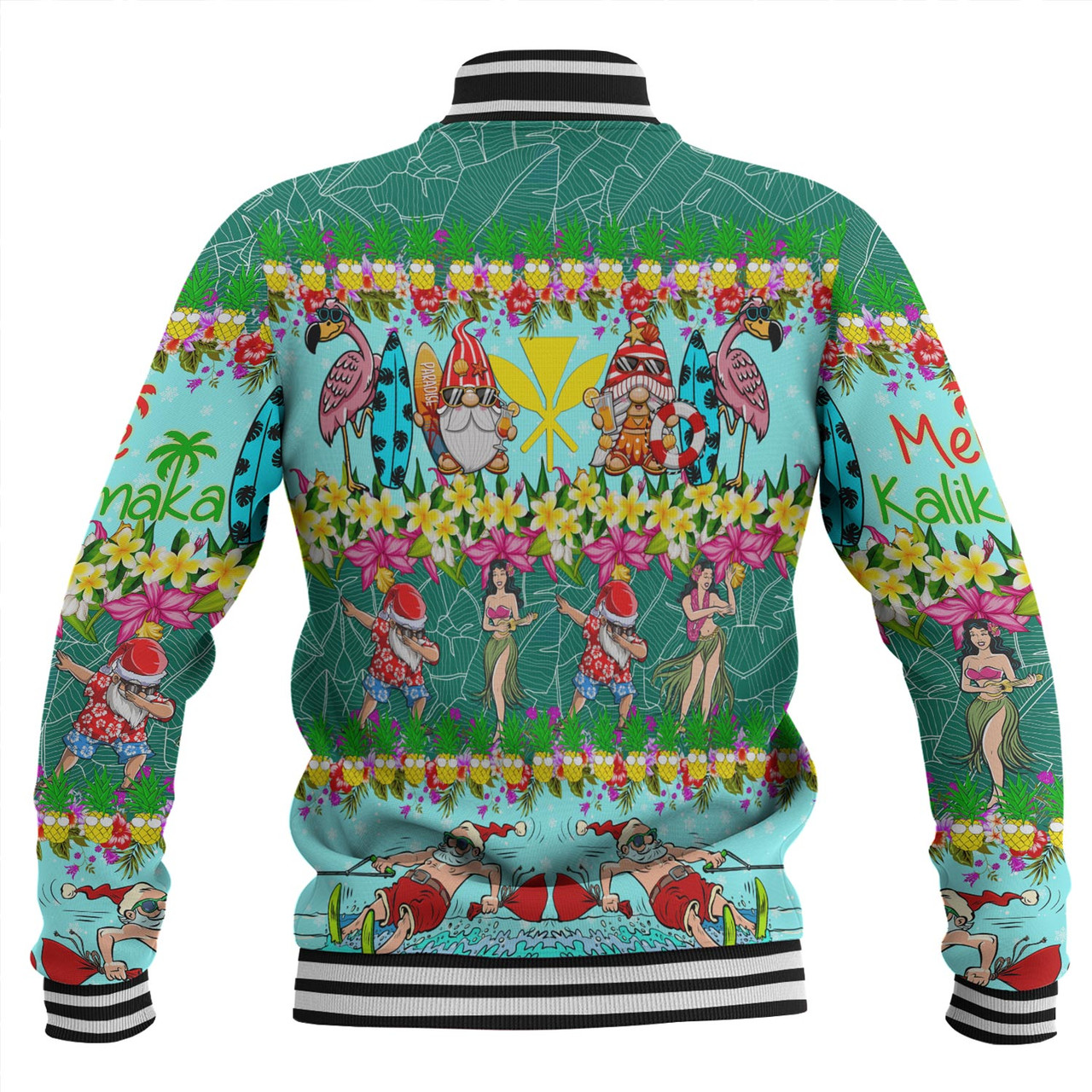 Hawaii Baseball Jacket Dabbing Santa Hula Dance Tropical Gnomes Aloha Mele Kalikimaka Christmas