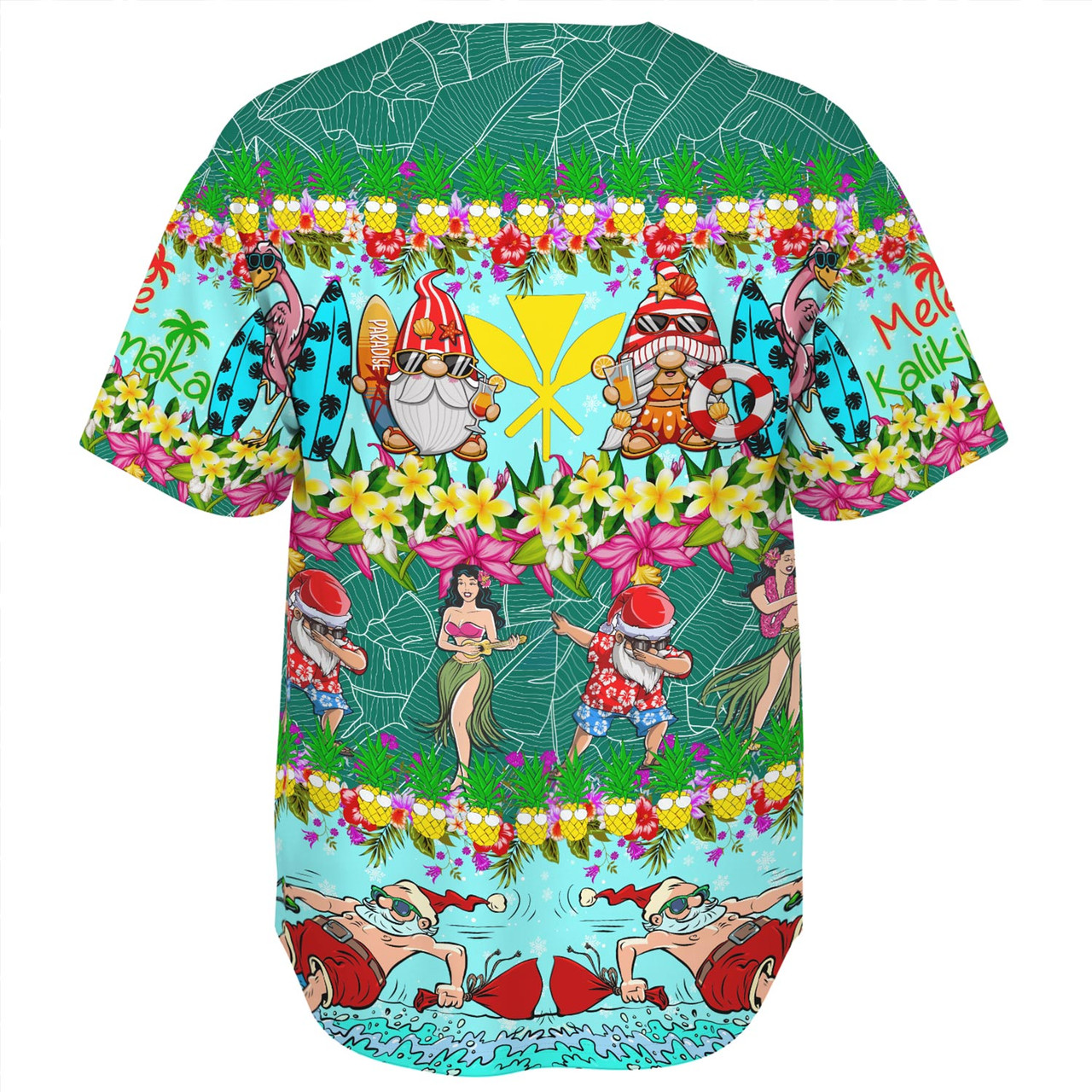 Hawaii Baseball Shirt Dabbing Santa Hula Dance Tropical Gnomes Aloha Mele Kalikimaka Christmas