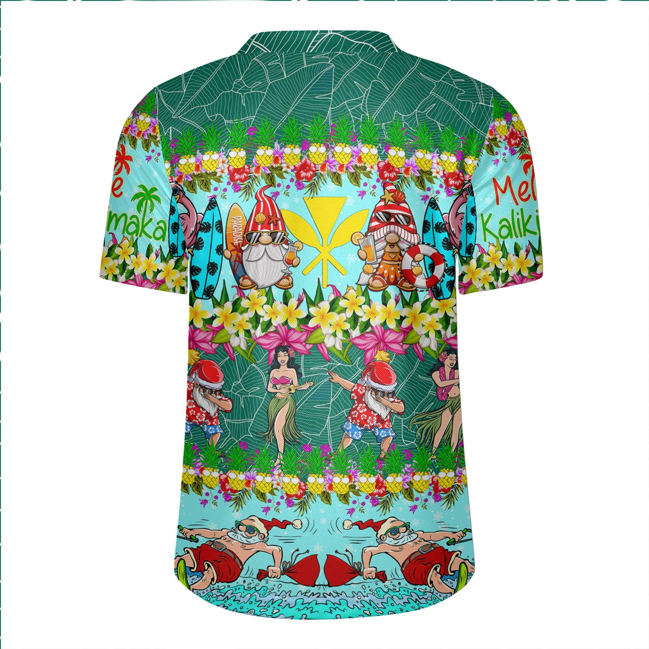 Hawaii Rugby Jersey Dabbing Santa Hula Dance Tropical Gnomes Aloha Mele Kalikimaka Christmas