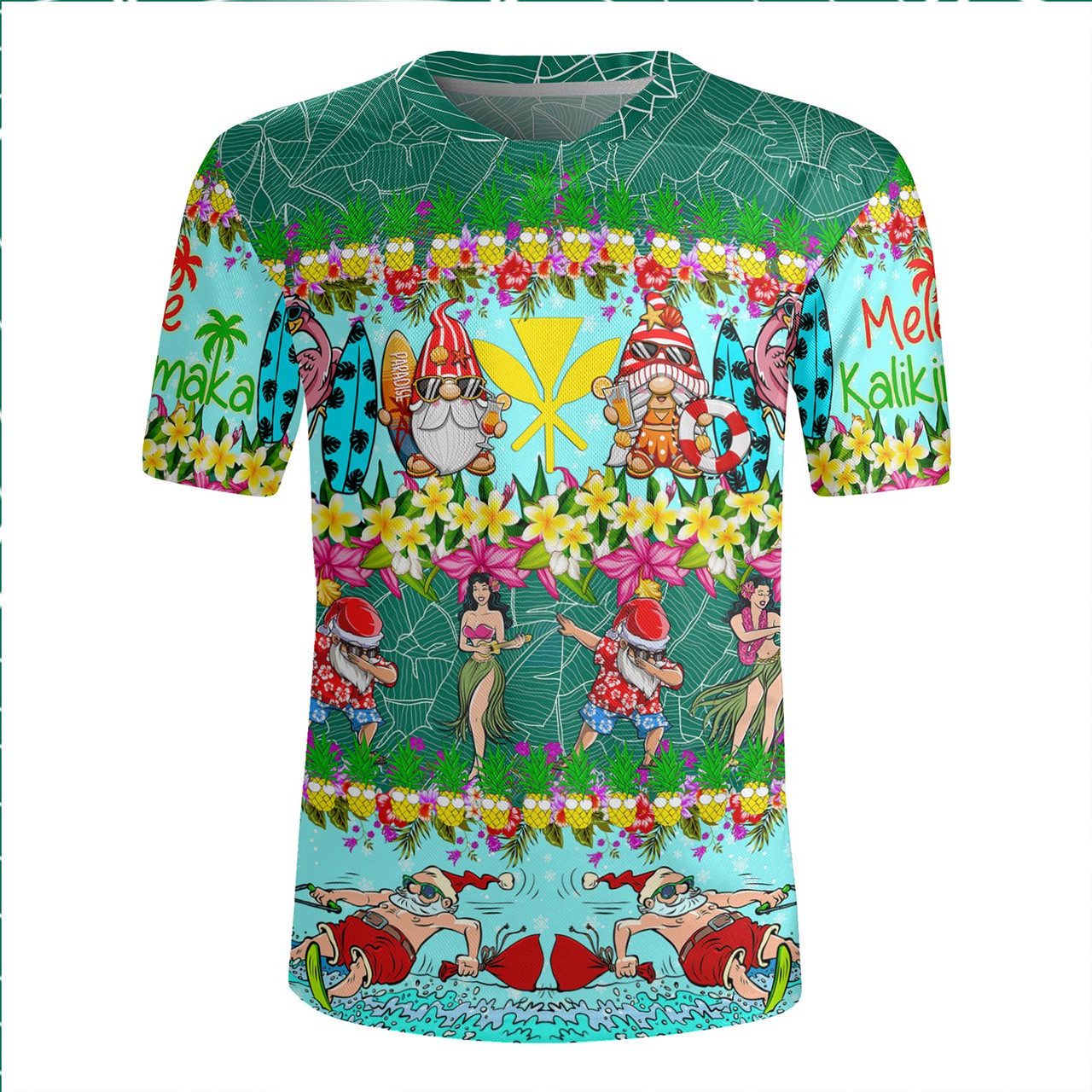 Hawaii Rugby Jersey Dabbing Santa Hula Dance Tropical Gnomes Aloha Mele Kalikimaka Christmas