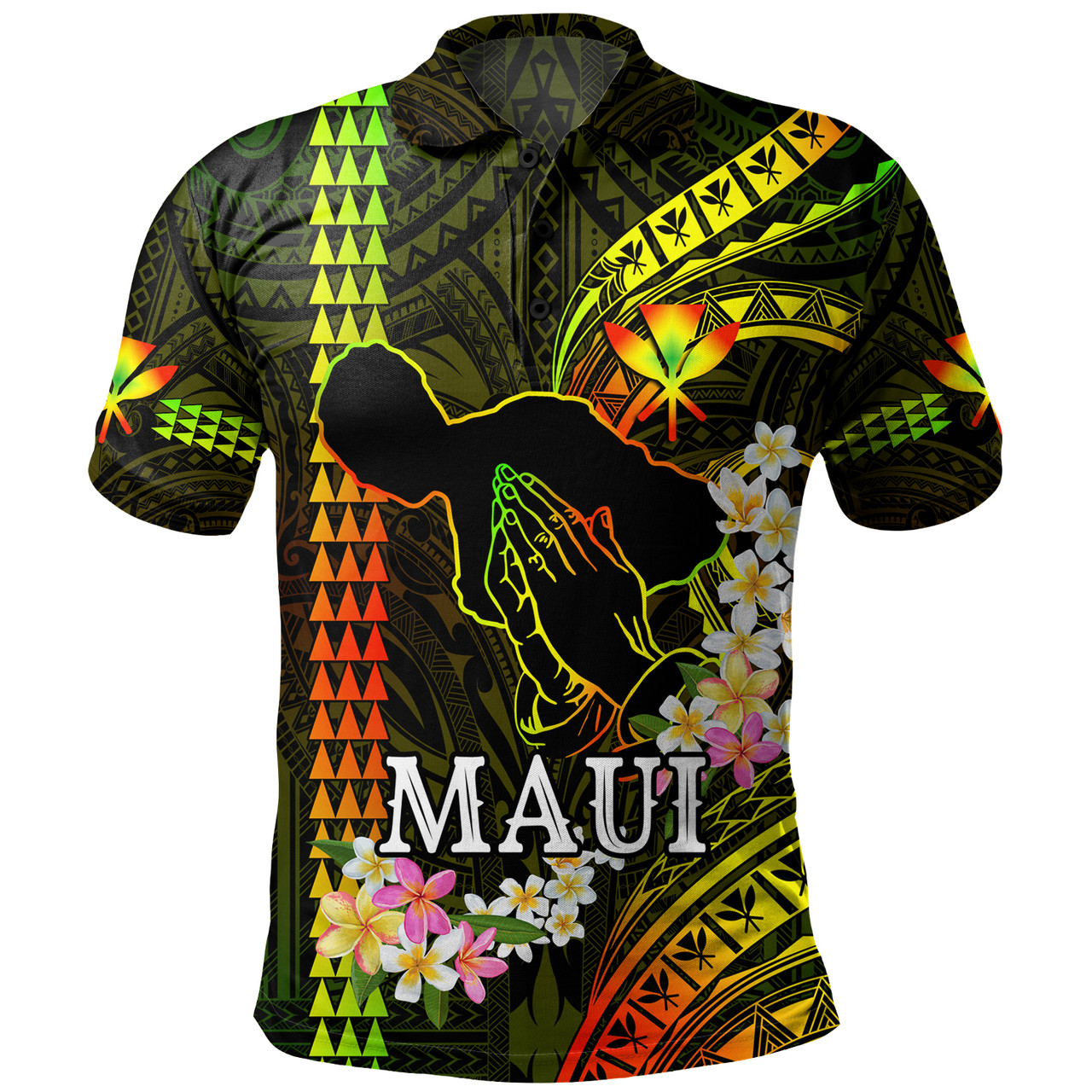 Hawaii Polo Shirt Pray For Maui Polynesian Pattern