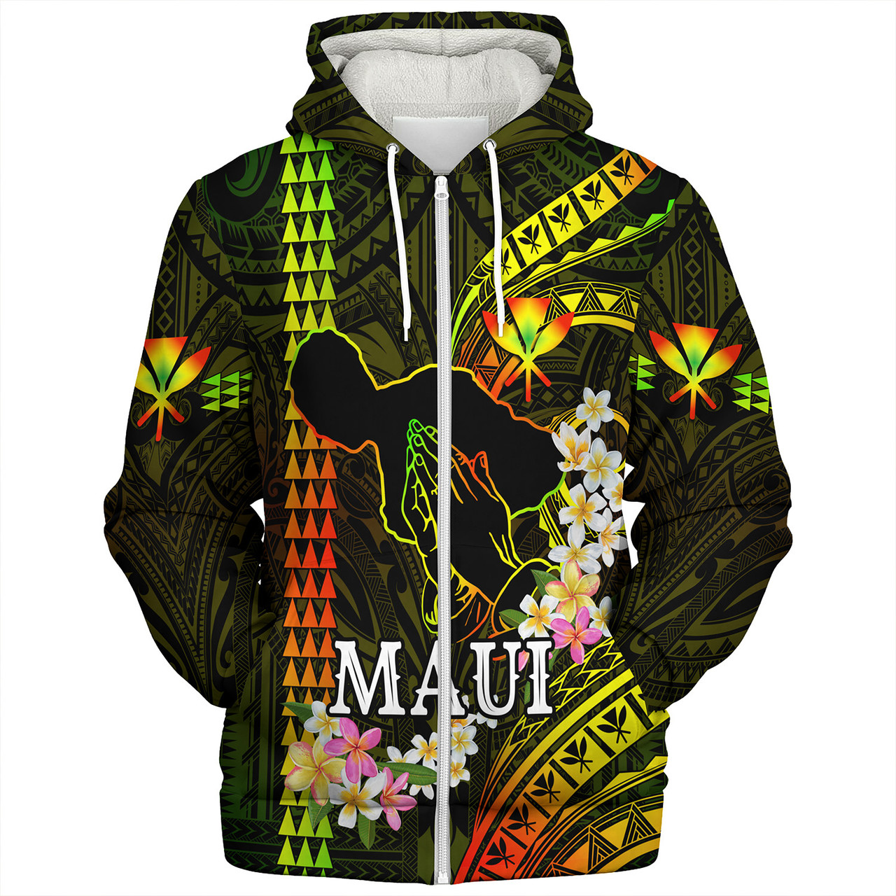 Hawaii Sherpa Hoodie Pray For Maui Polynesian Pattern