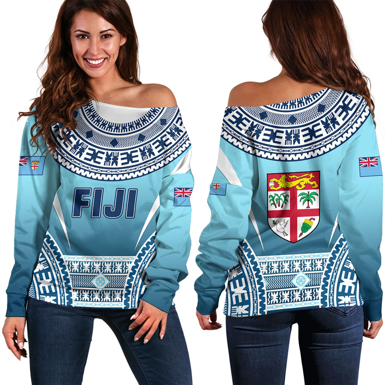 Fiji Off Shoulder Sweatshirt Pattern Traditional Circle Style