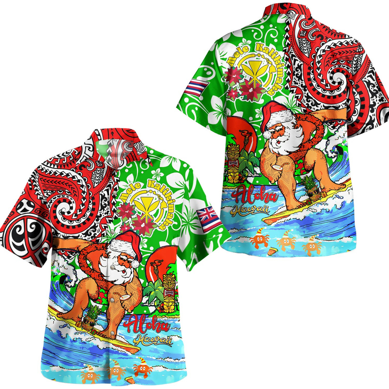 Hawaii Hawaiian Shirt Mele Kalikimaka & Hauoli Makahiki Hou Hawaiian Tatau Christmas