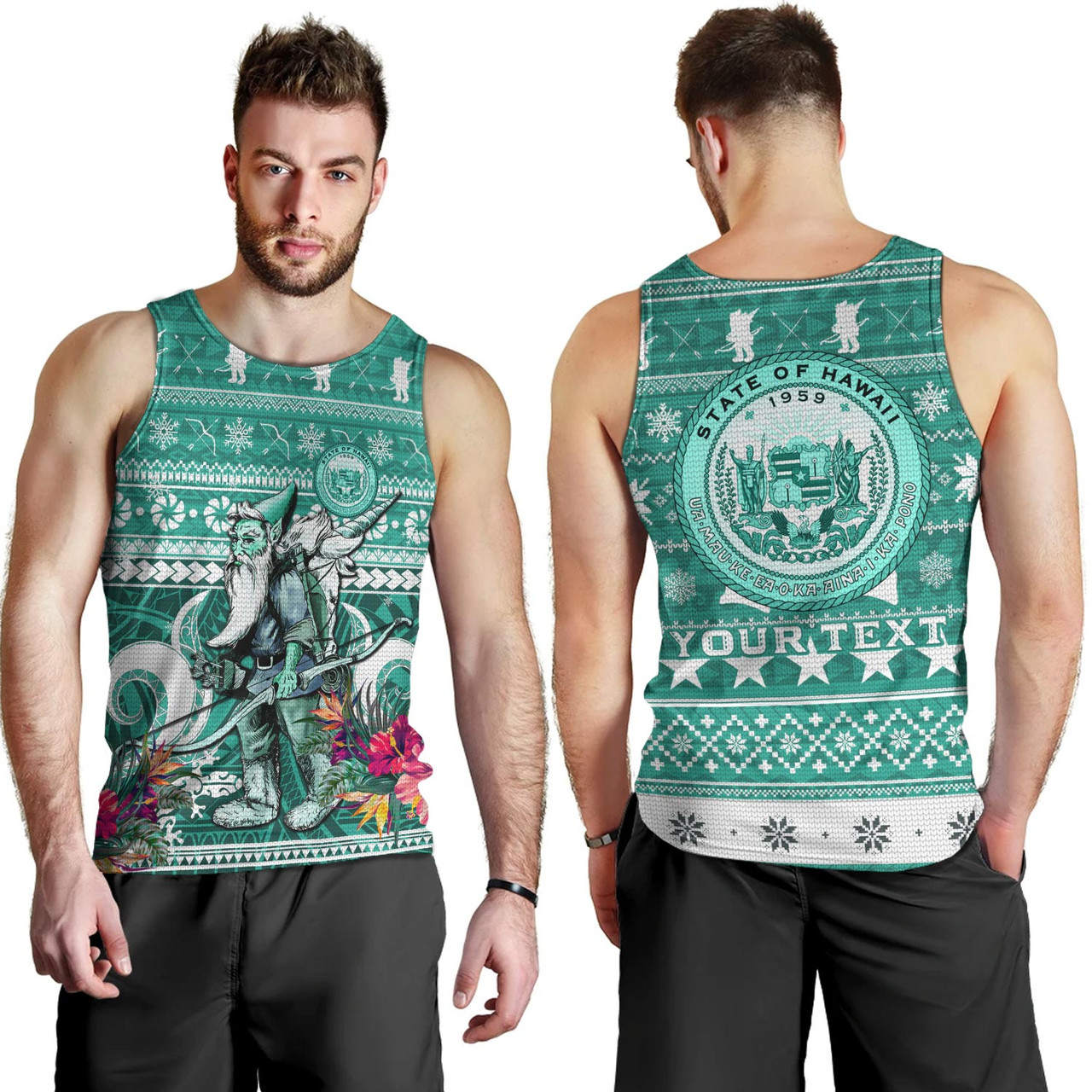 Hawaii Tank Top Custom Ugly Gnome Packing Out a Unicorn Hawaiian Christmas