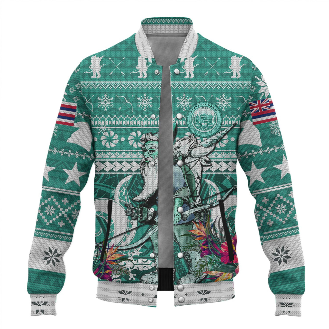 Hawaii Baseball Jacket Custom Ugly Gnome Packing Out a Unicorn Hawaiian Christmas