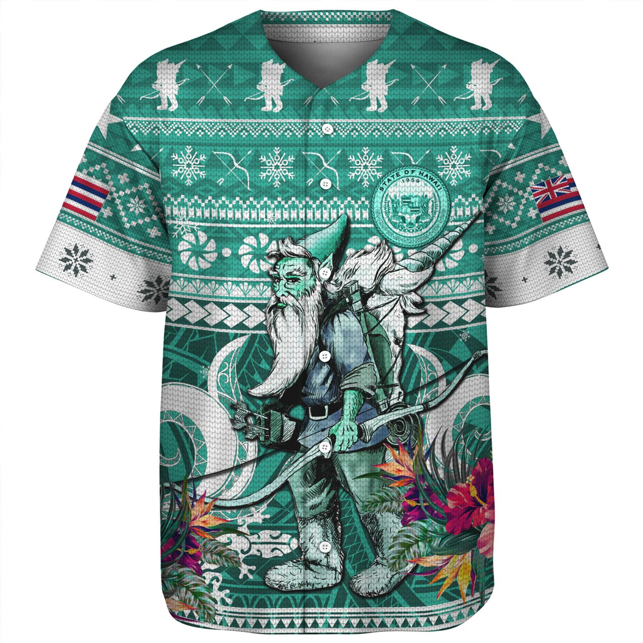 Hawaii Baseball Shirt Custom Ugly Gnome Packing Out a Unicorn Hawaiian Christmas