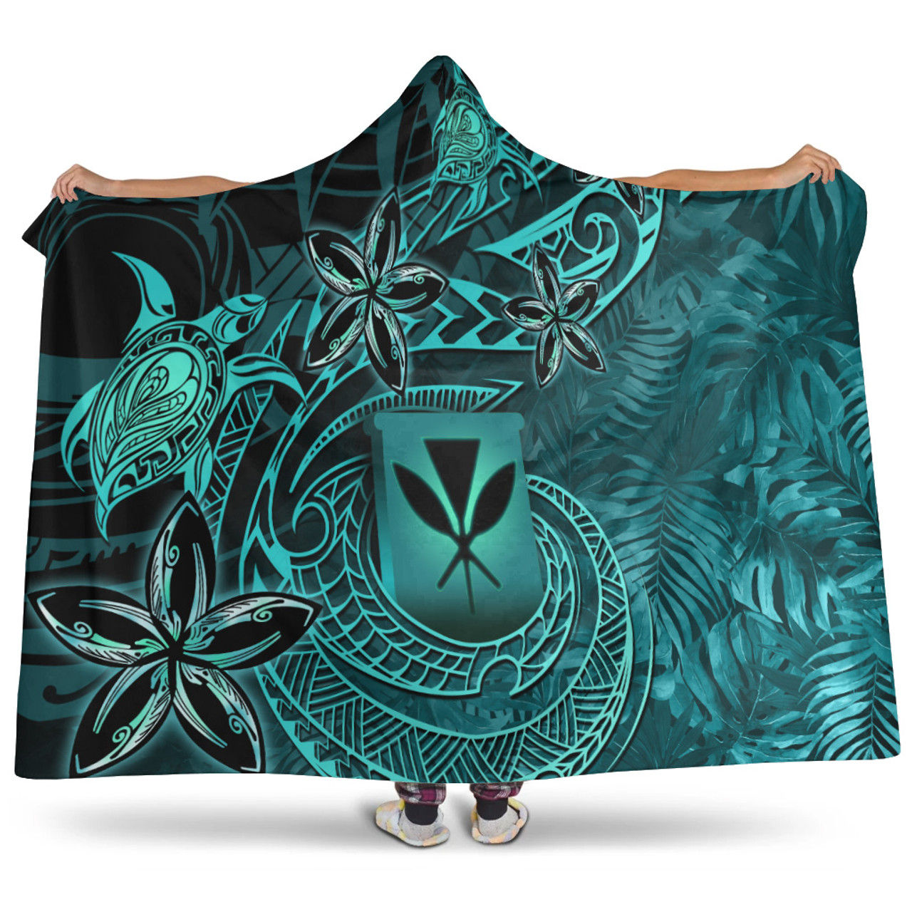 Hawaii Hooded Blanket Kanaka Maoli Tropical Leaves Polynesian Pattern