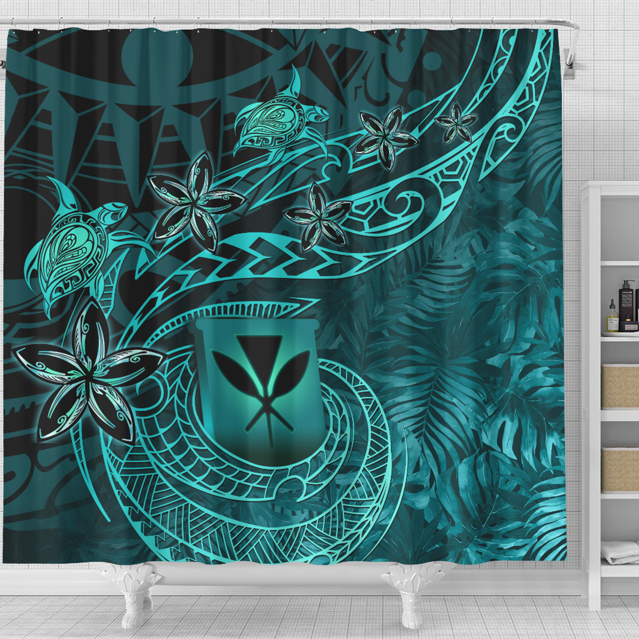 Hawaii Shower Curtain Kanaka Maoli Tropical Leaves Polynesian Pattern