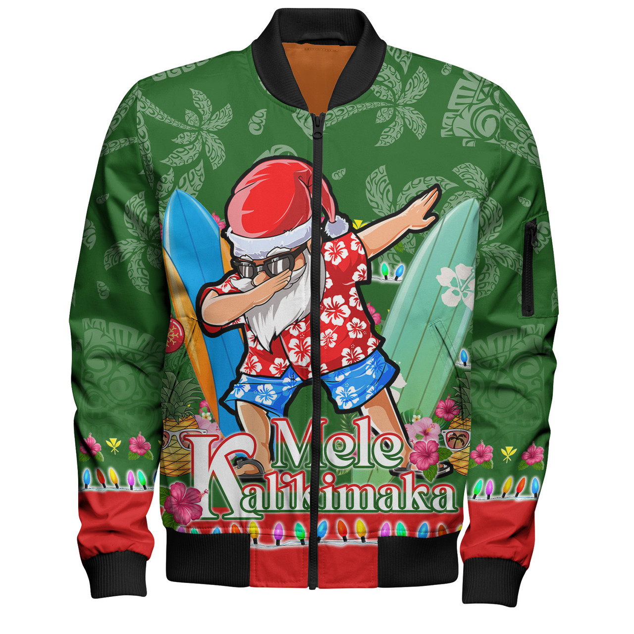 Hawaii Bomber Jacket Mele Kalikimaka Dabbing Santa Christmas Style