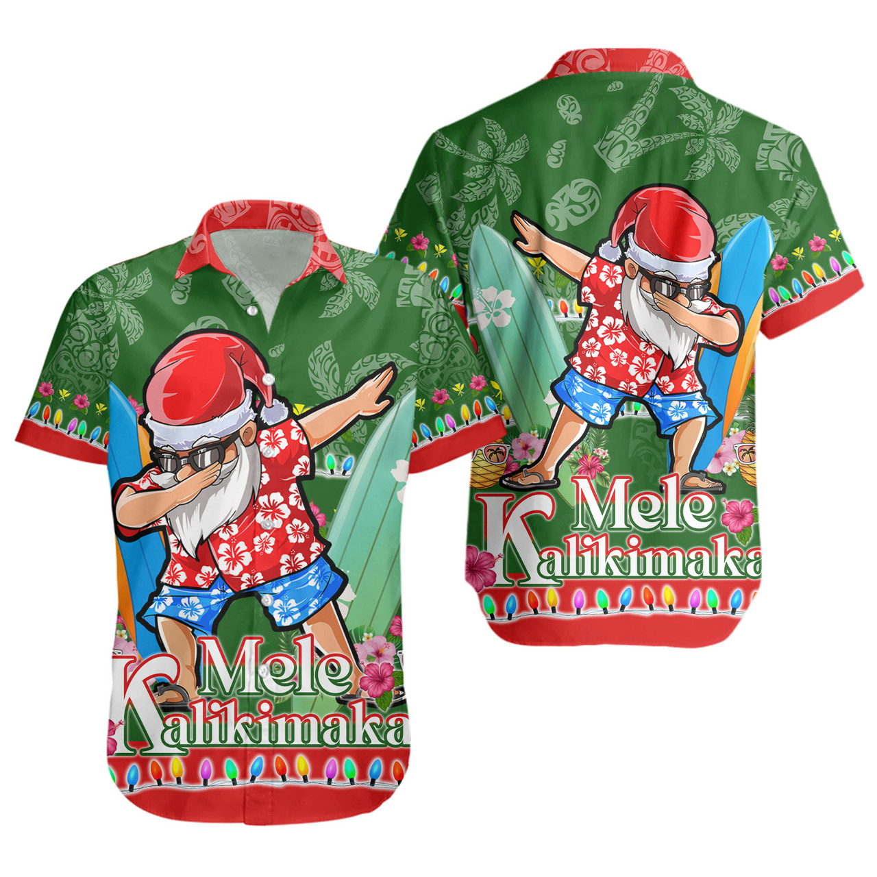 Hawaii Short Sleeve Shirt Mele Kalikimaka Dabbing Santa Christmas Style