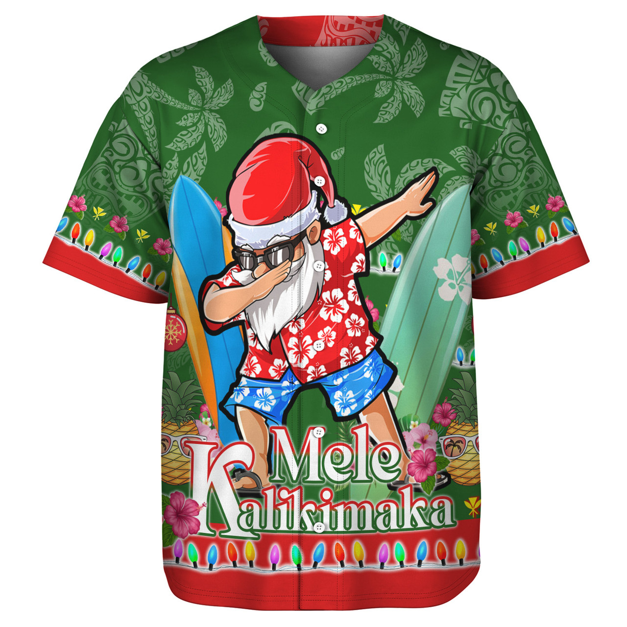 Hawaii Baseball Shirt Mele Kalikimaka Dabbing Santa Christmas Style