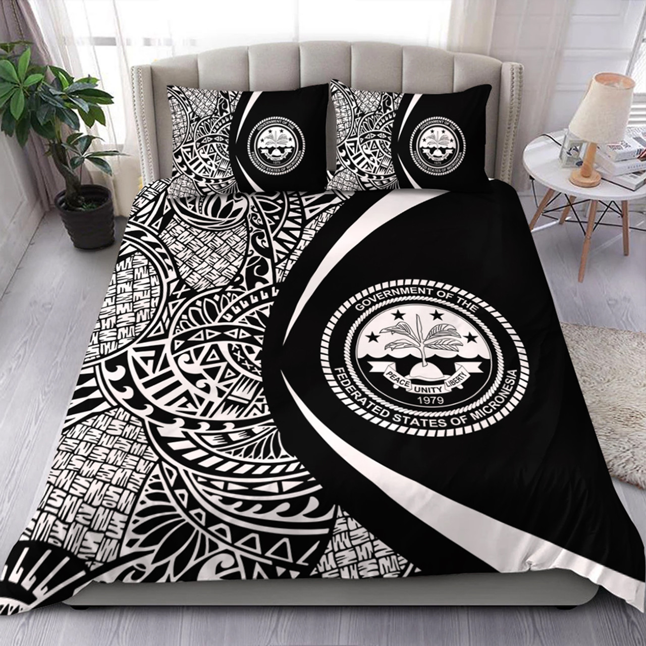 Federated States Of Micronesia Bedding Set Lauhala White Circle Style