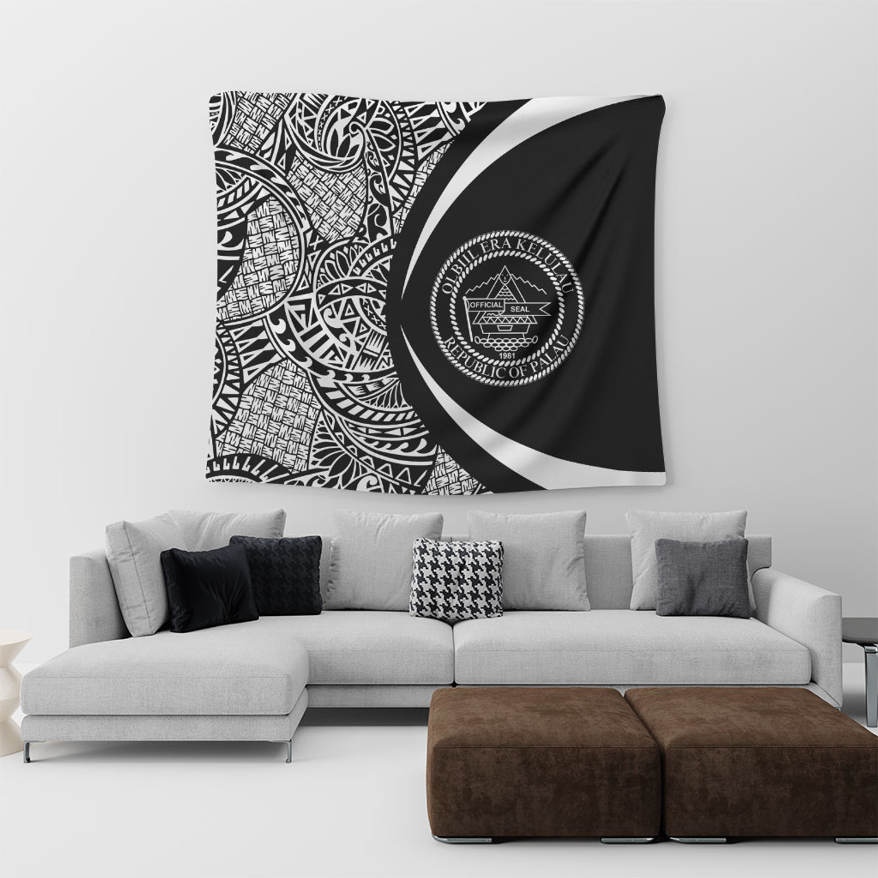 Palau Tapestry Lauhala White Circle Style