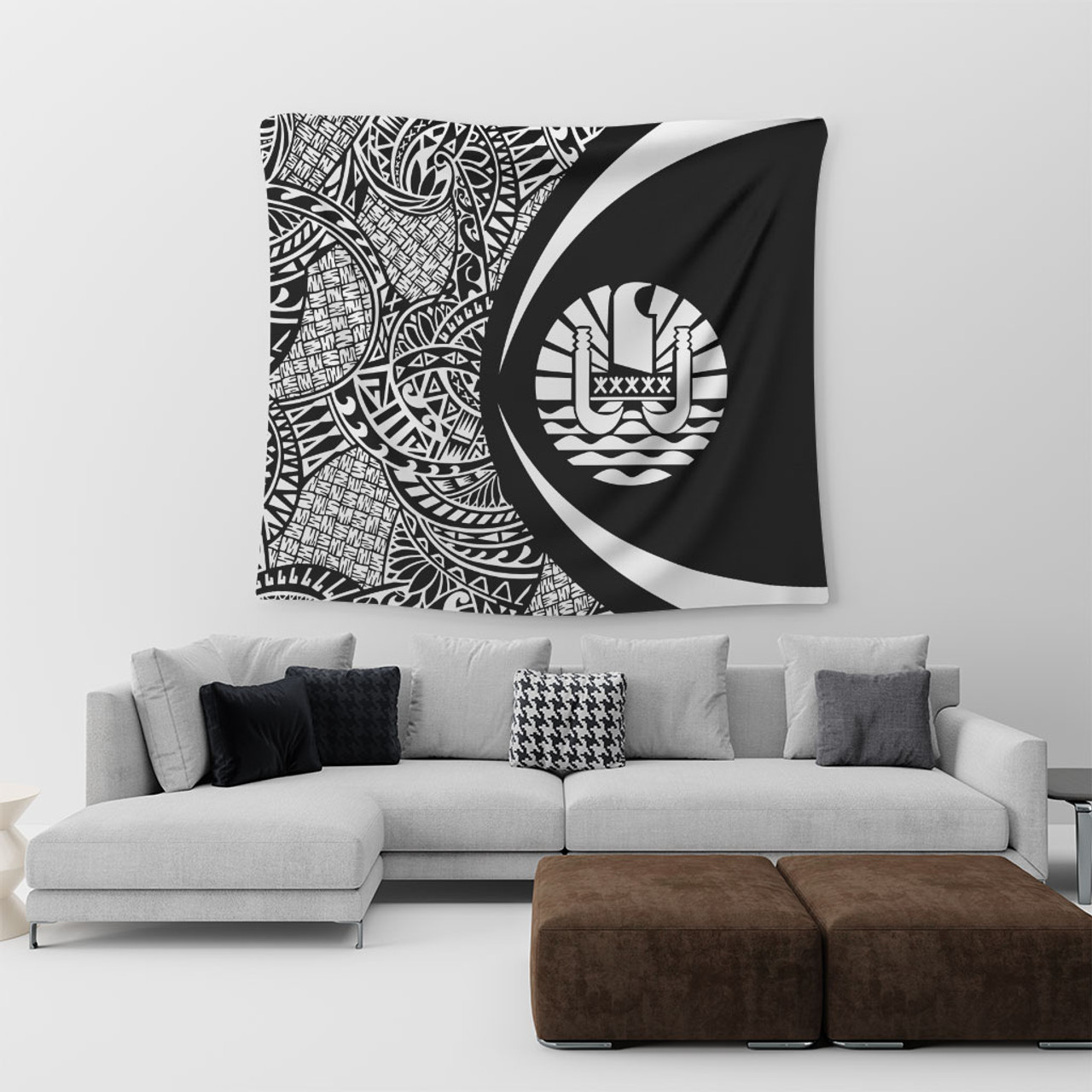 French Polynesia Tapestry Lauhala White Circle Style