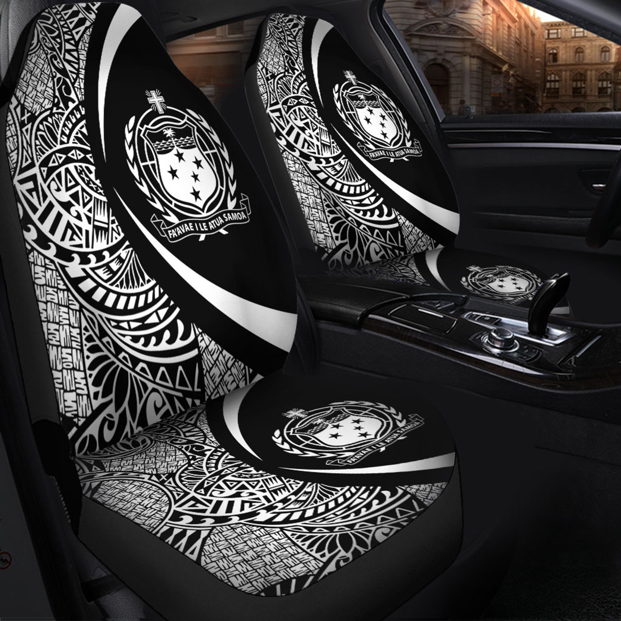 Samoa Car Seat Covers Lauhala White Circle Style