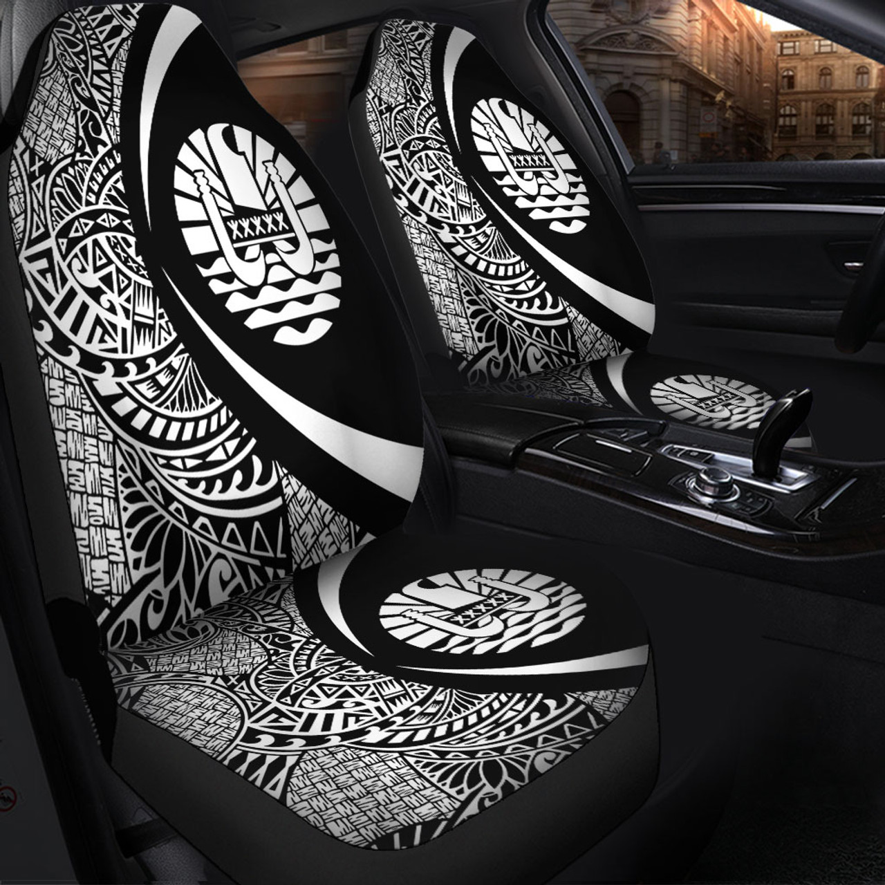 French Polynesia Car Seat Covers Lauhala White Circle Style