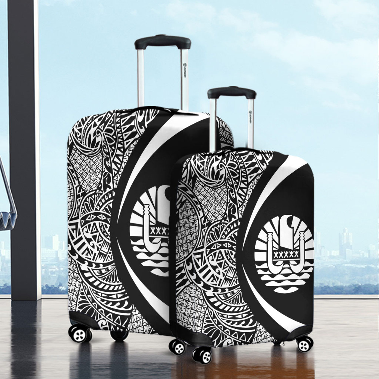 French Polynesia Luggage Cover Lauhala White Circle Style