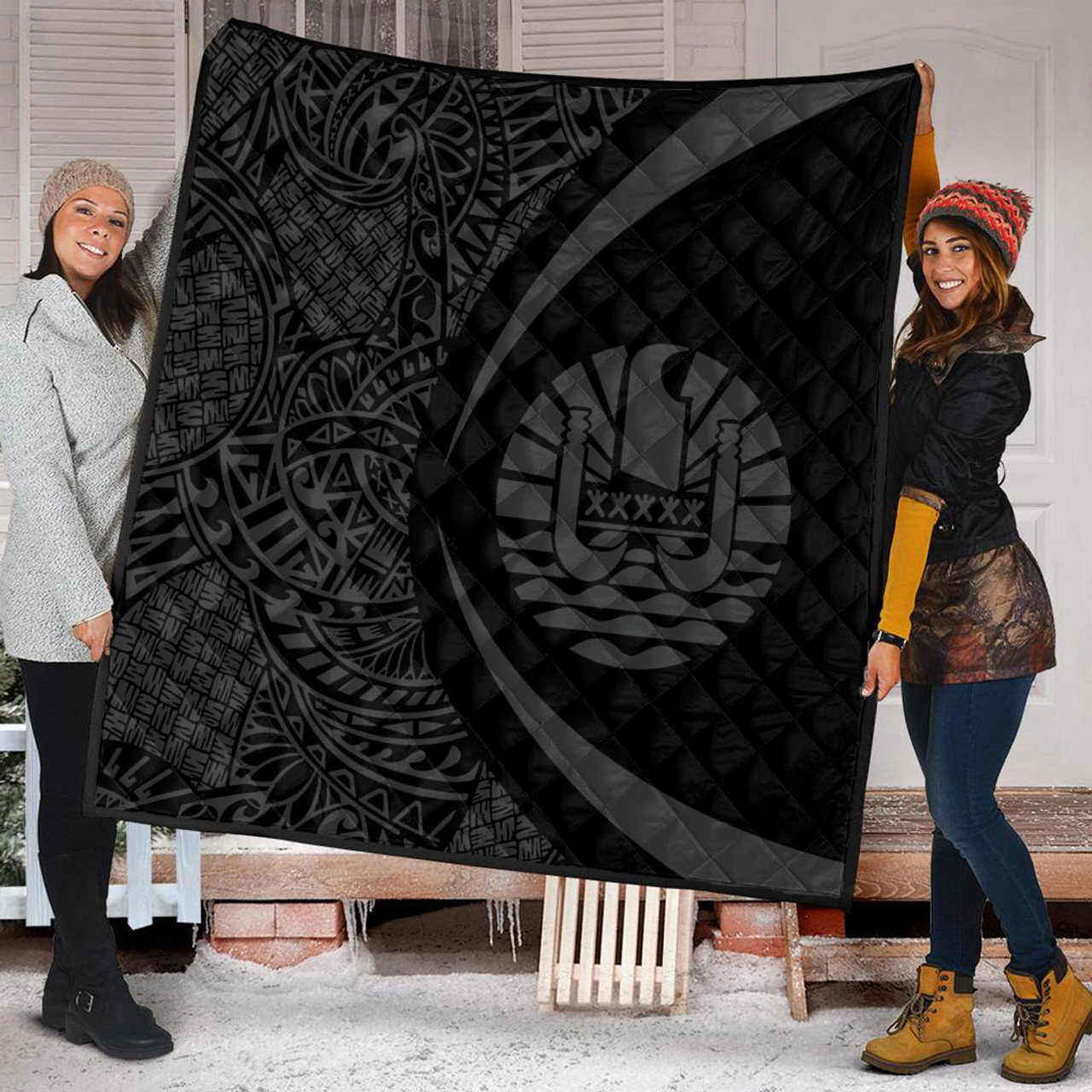 French Polynesia Premium Quilt Lauhala Gray Circle Style