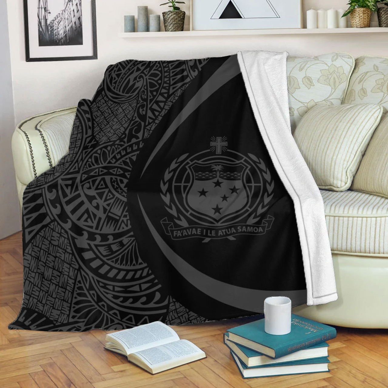 Samoa Premium Blanket Lauhala Gray Circle Style