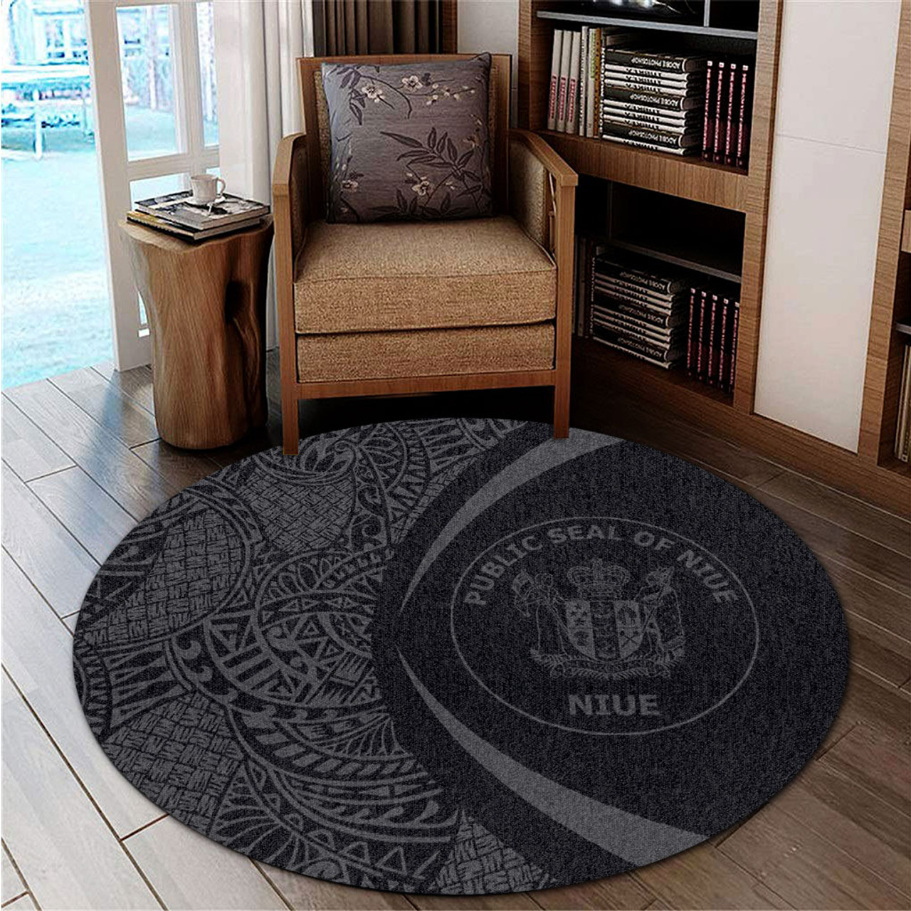 Niue Round Rug Lauhala Gray Circle Style