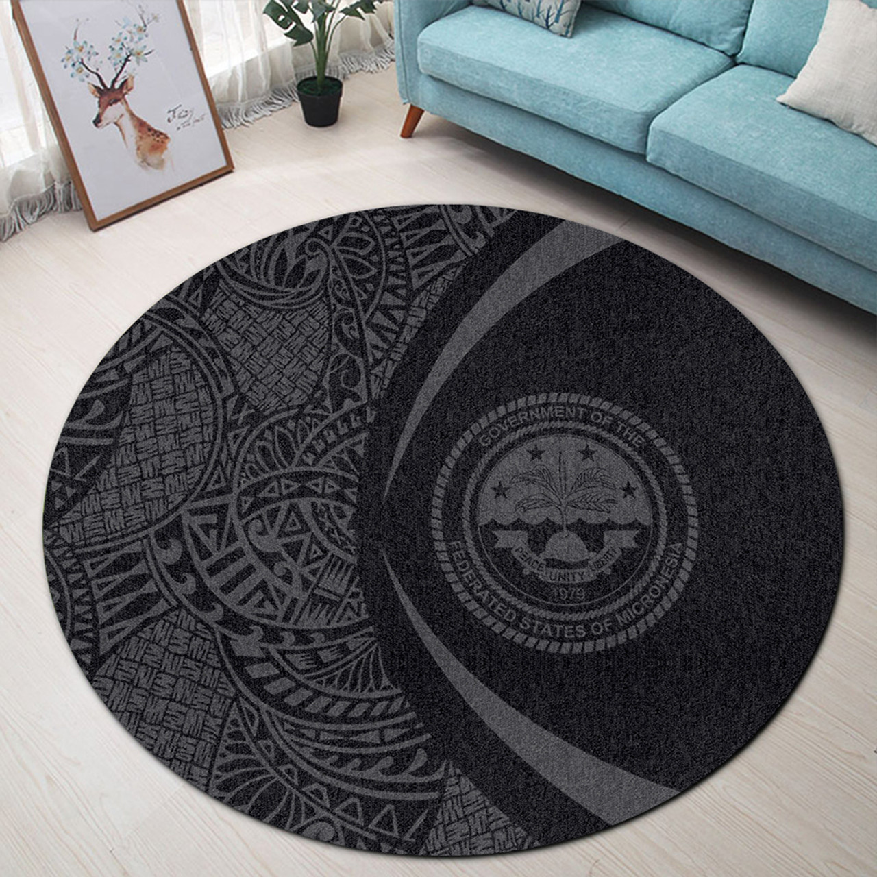 Federated States Of Micronesia Round Rug Lauhala Gray Circle Style