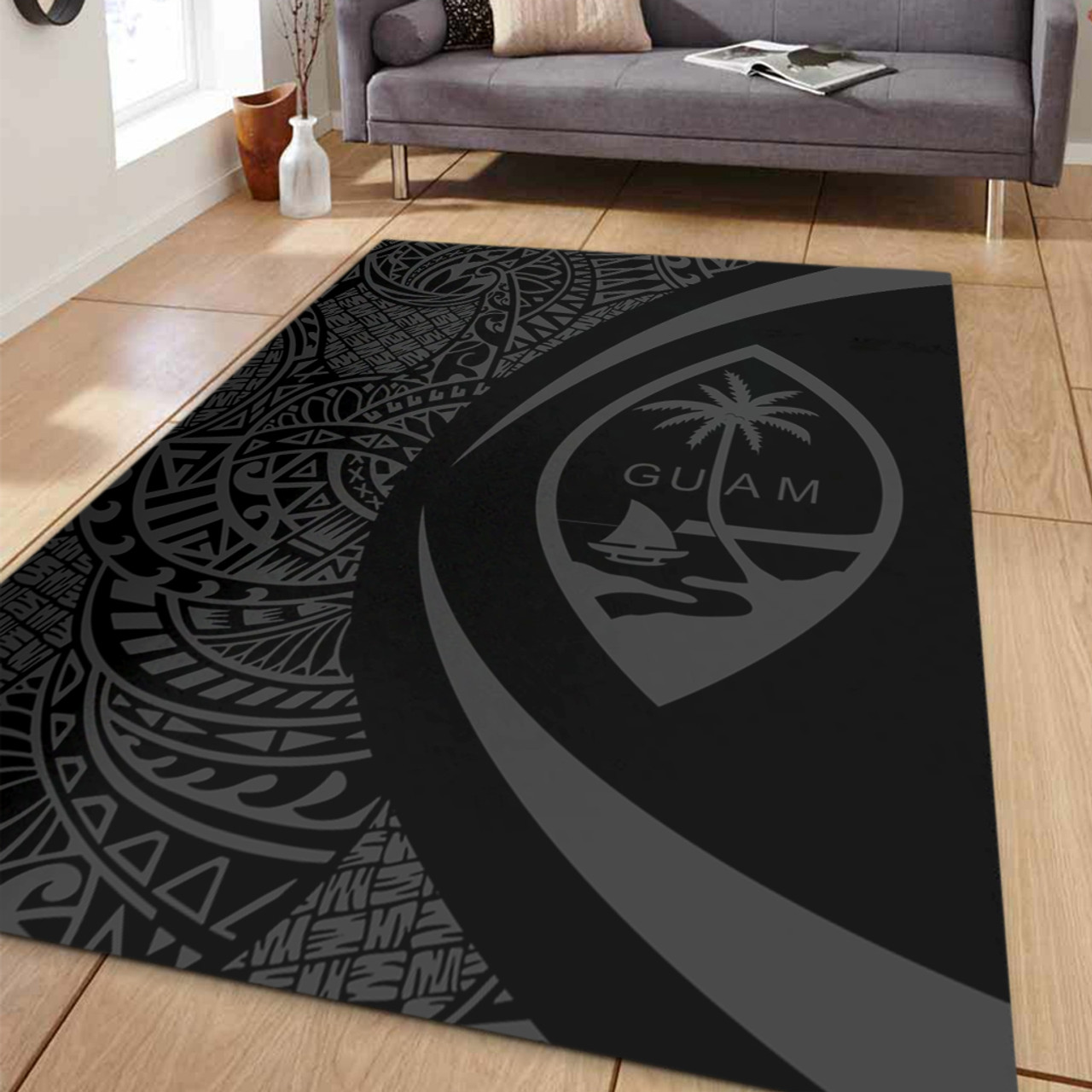 Guam Area Rug Lauhala Gray Circle Style