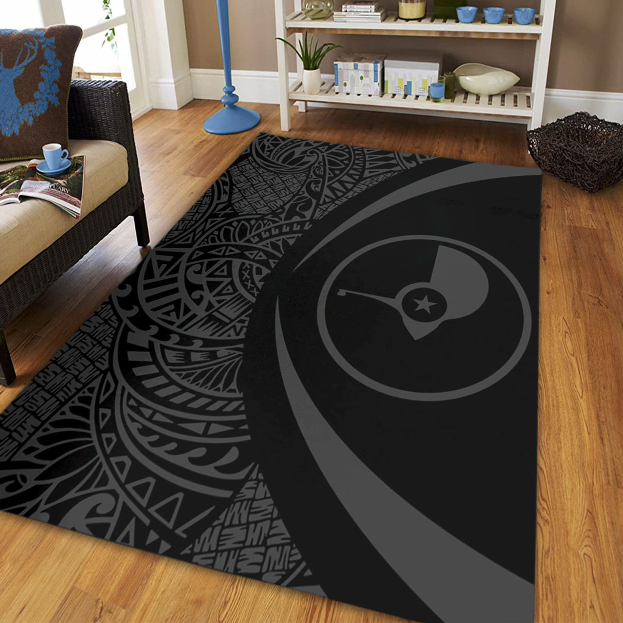 Yap State Area Rug Lauhala Gray Circle Style