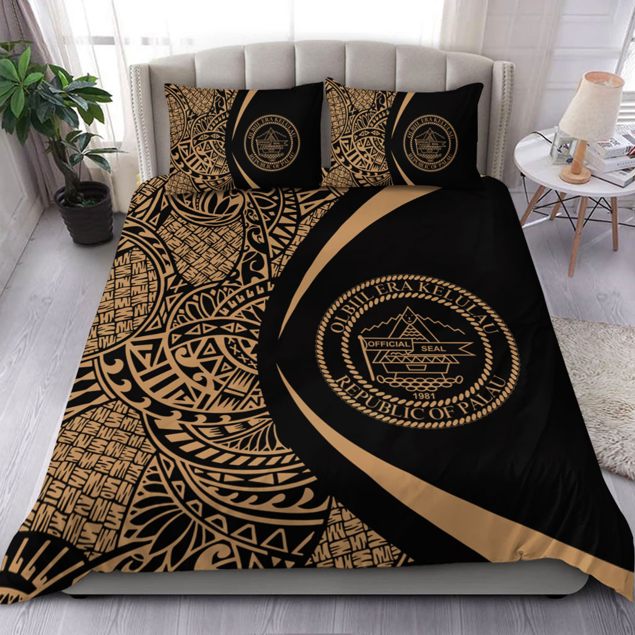 Palau Bedding Set Lauhala Gold Circle Style