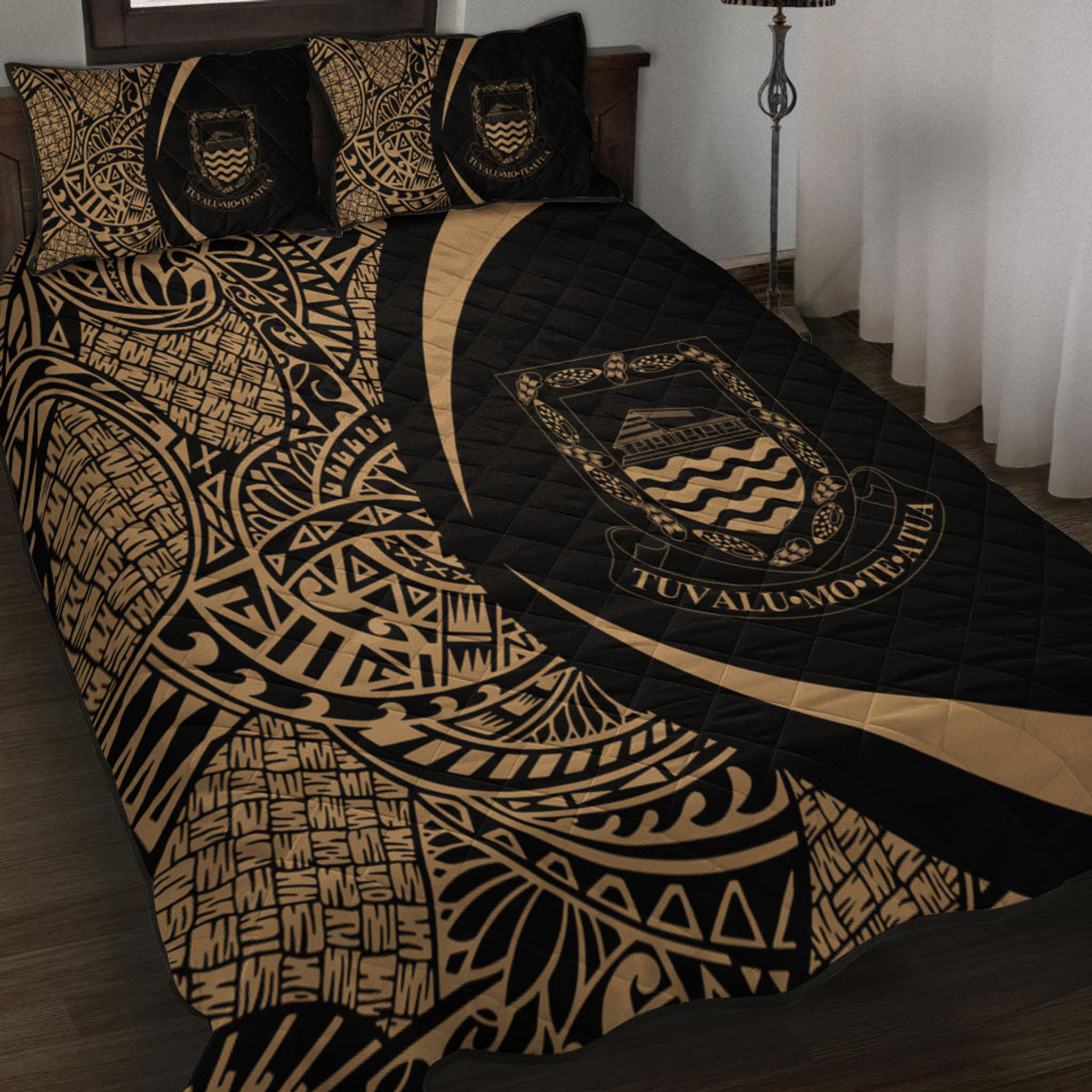 Tuvalu Quilt Bed Set Lauhala Gold Circle Style
