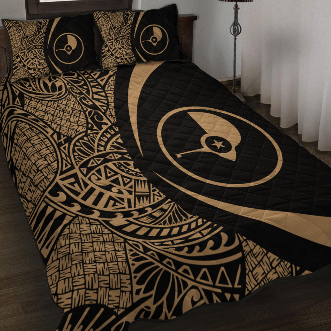 Yap State Quilt Bed Set Lauhala Gold Circle Style