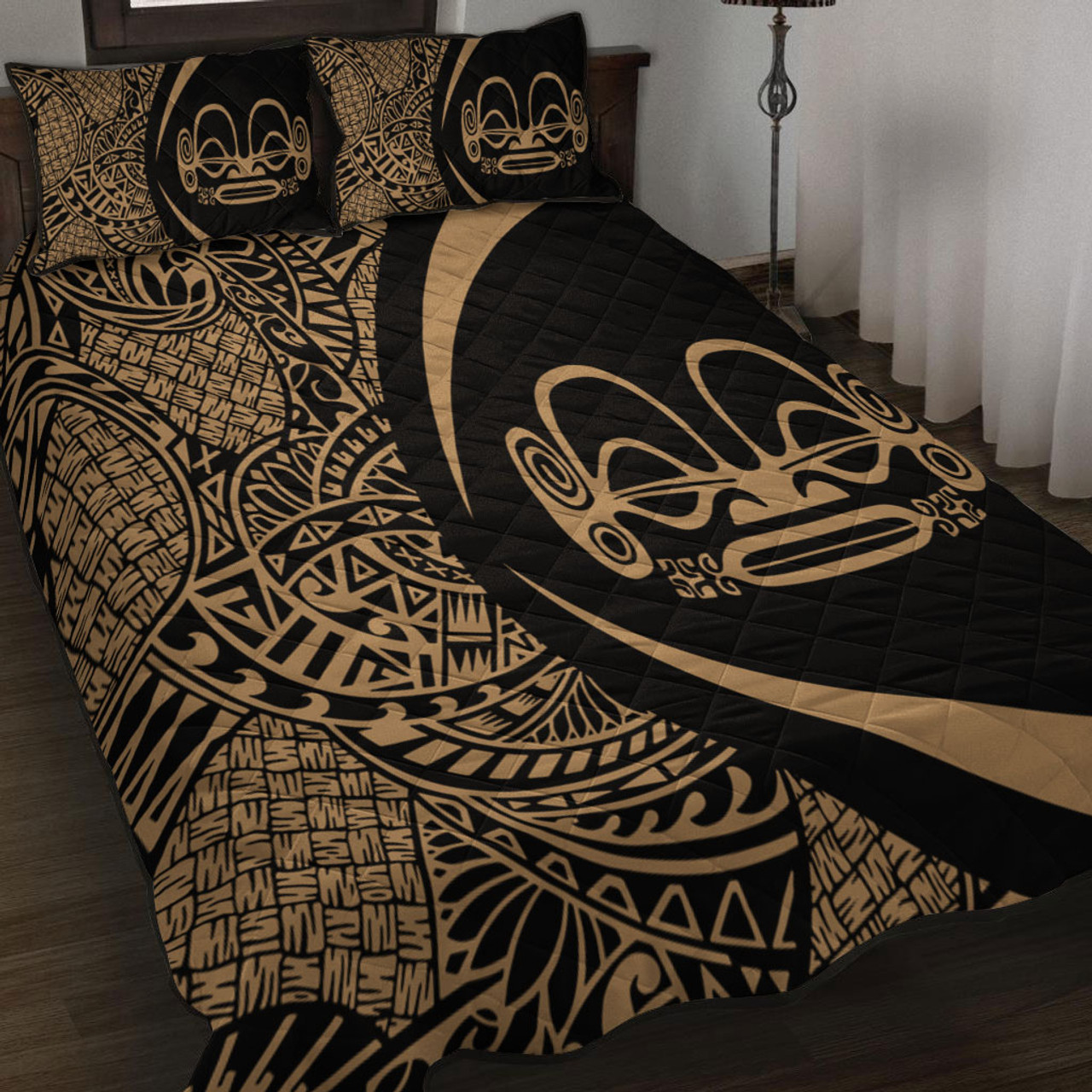 Marquesas Islands Quilt Bed Set Lauhala Gold Circle Style