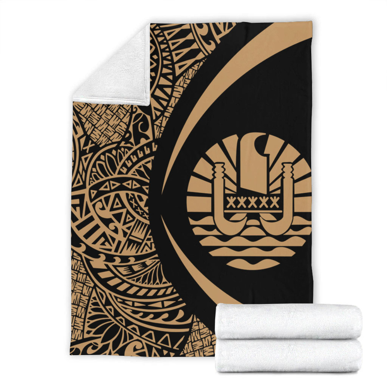 French Polynesia Premium Blanket Lauhala Gold Circle Style