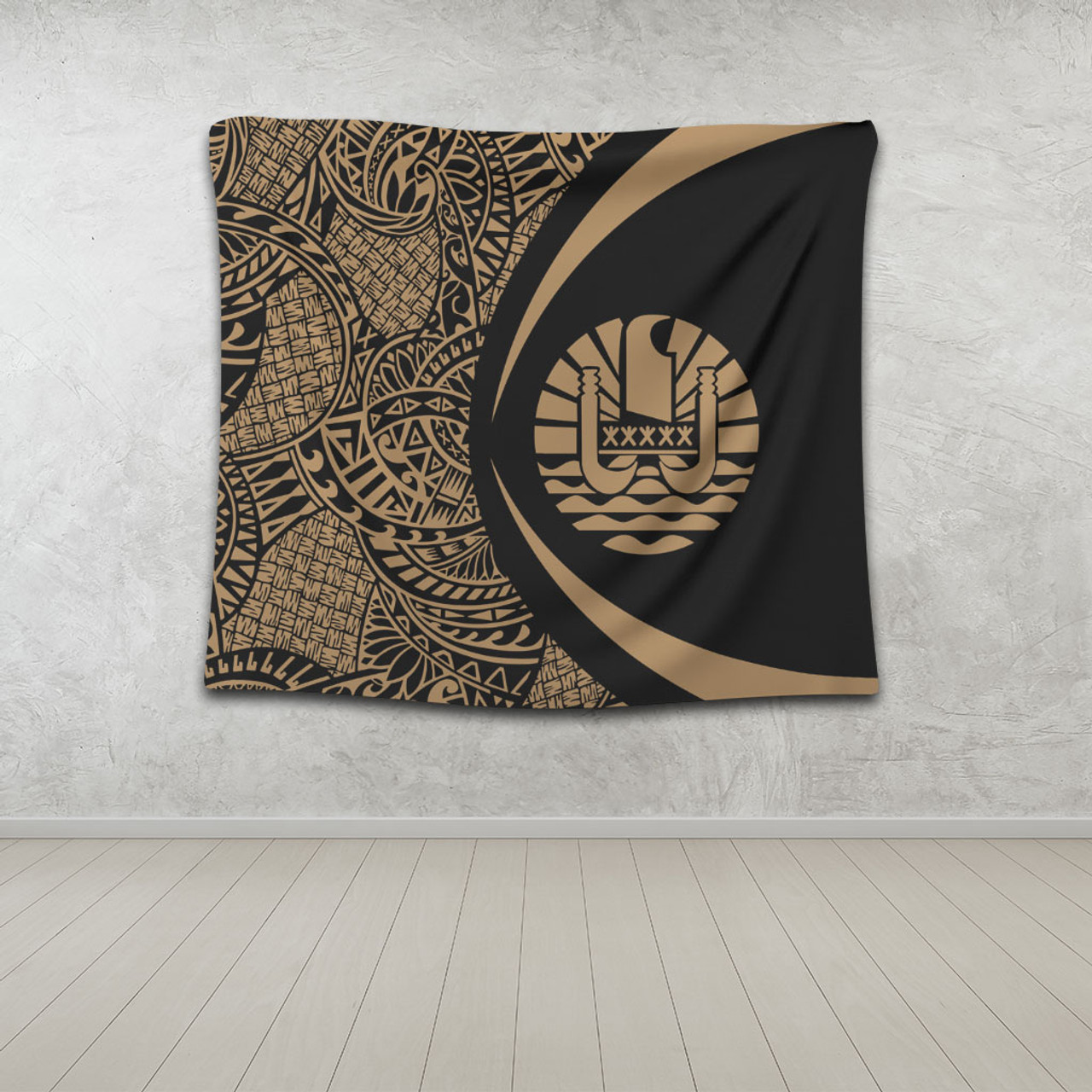 French Polynesia Tapestry Lauhala Gold Circle Style