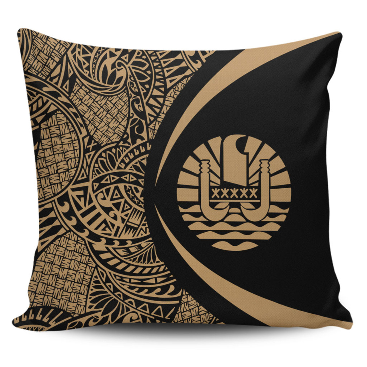 French Polynesia Pillow Cover Lauhala Gold Circle Style