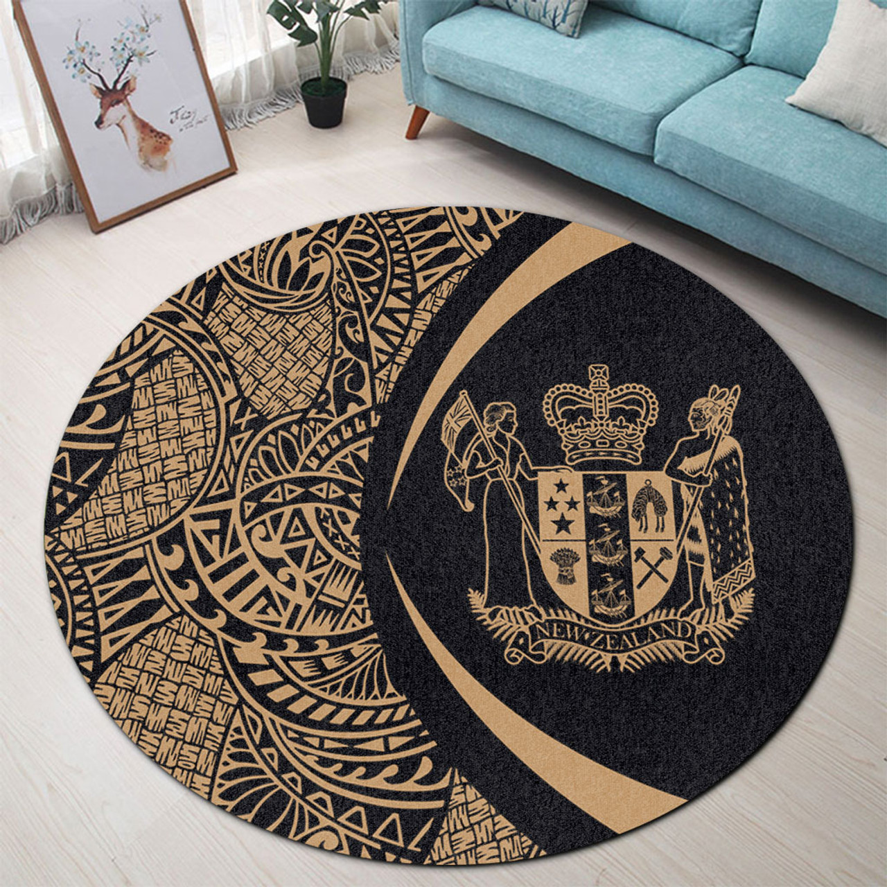 New Zealand Round Rug Lauhala Gold Circle Style